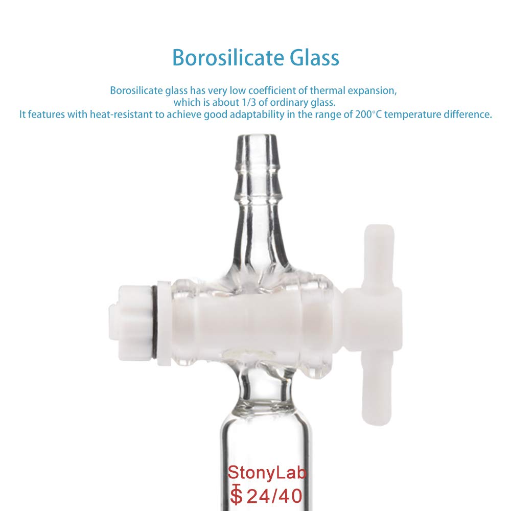 StonyLab PTFE Stopcock Vacuum Flow Control Adapter - 24/40 Joint & Straight Hose Connector for Laboratory Equipment | Perfect for Chemical Distillation, Vacuum Filtration & Lab Gas Control Systems