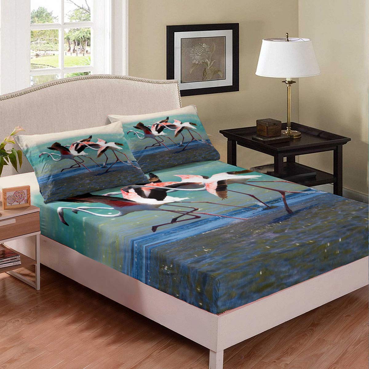 Flamingo Tropical Fitted Sheet Set for Kids & Teens - Queen Size Wildlife Animal Bedding with African Safari Print | Perfect for Jungle Themed Bedrooms & Wildlife Decor