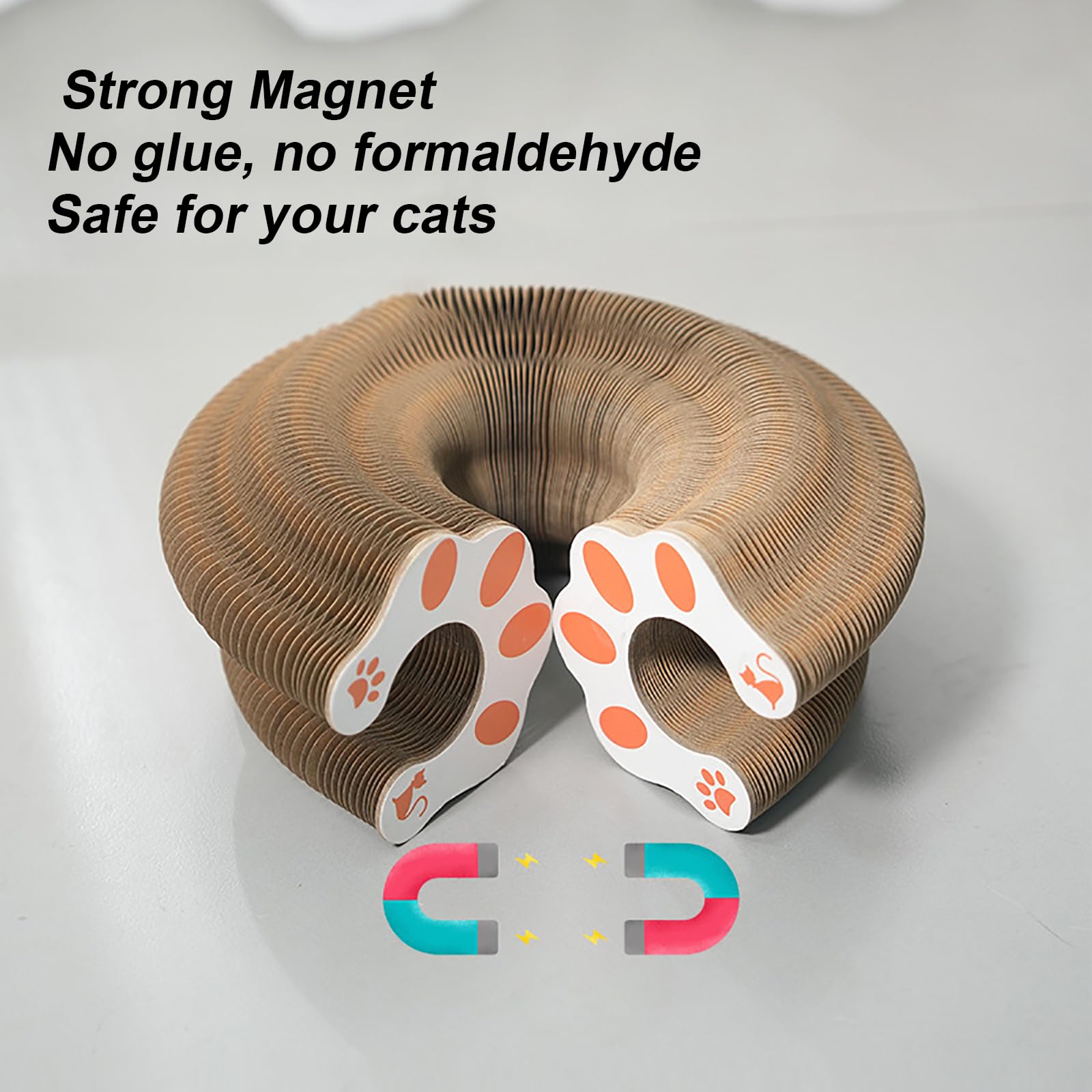 FOTN Kitty Kurlz Interactive Cat Toy with Bell Ball - Foldable Accordion Shape Cardboard Scratcher for Indoor Cats - Anxiety Relief & Exercise Toy - Perfect for Playtime, Training & Stress Relief (1PC)