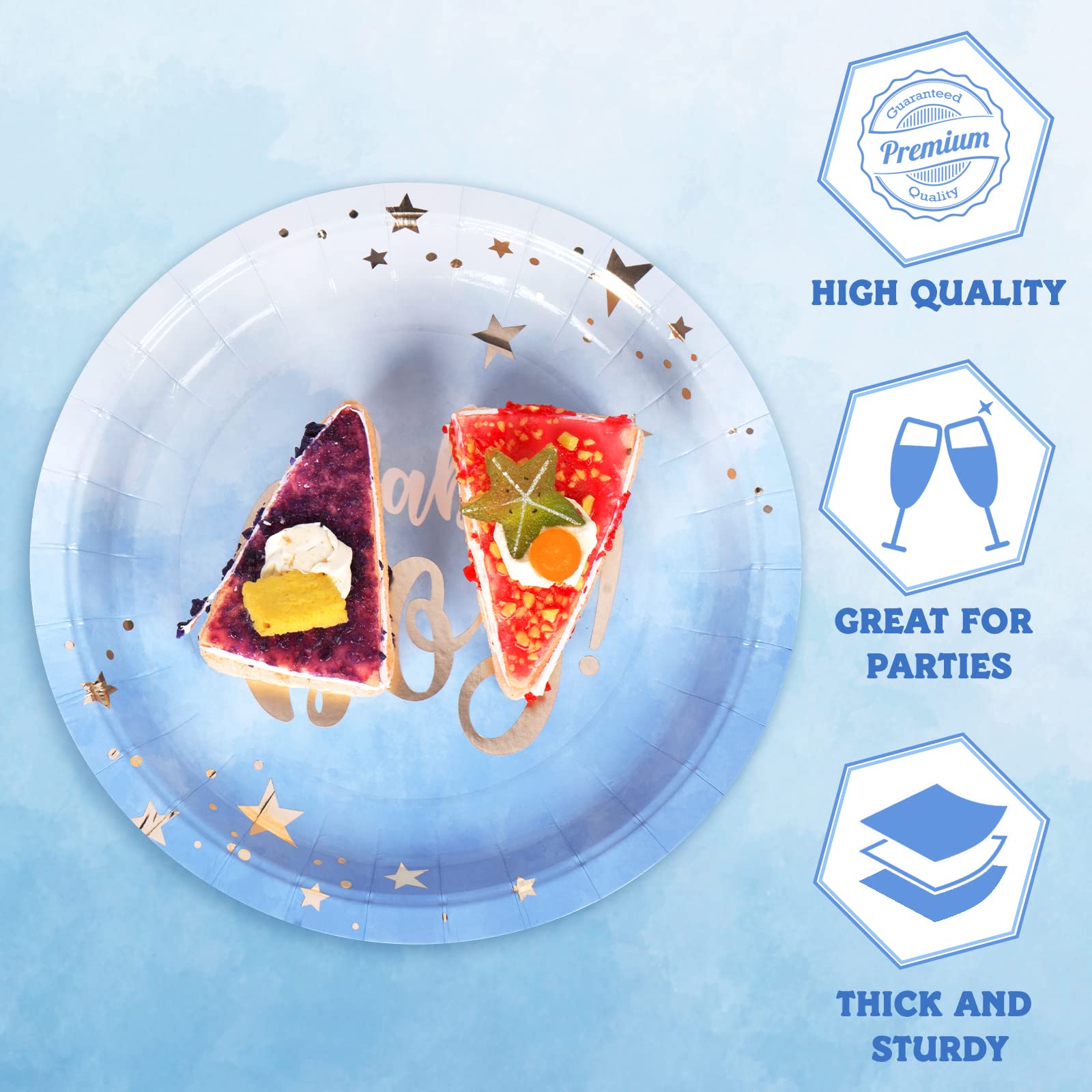 DECORLIFE Baby Shower Plates and Napkins Set for Boys - 24 Blue Themed Plates, Forks Included (96 Pieces Total) - Perfect for Baby Showers, Birthday Parties & Gender Reveal Celebrations