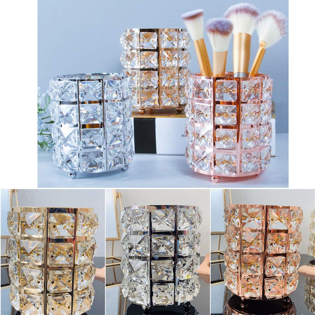 Handmade Crystal Makeup Brush Holder & Eyebrow Pencil Organizer - Elegant Cosmetic Storage for Vanity, Bathroom, Office Desk (Silver) | Perfect for Makeup Artists & Beauty Enthusiasts