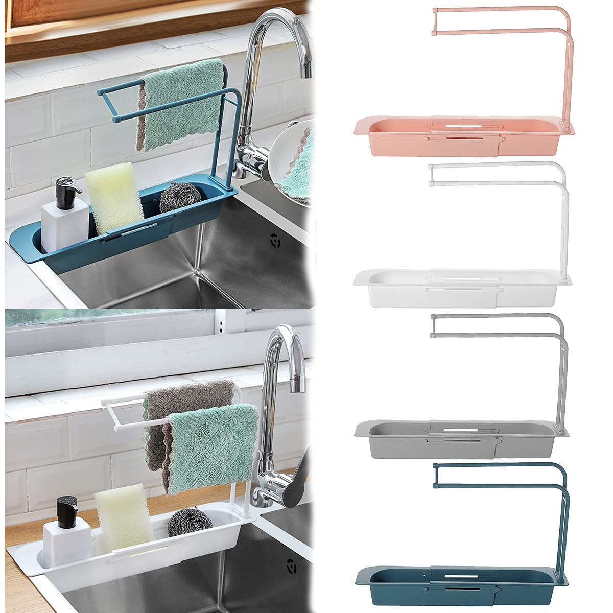 2-Pack Adjustable Kitchen Sink Organizer - Expandable Drain Rack for Sponges, Soap & Utensils | Space-Saving Storage Basket for Home & RV Kitchens (Gray) - Perfect for Small Spaces & Clutter-Free Countertops