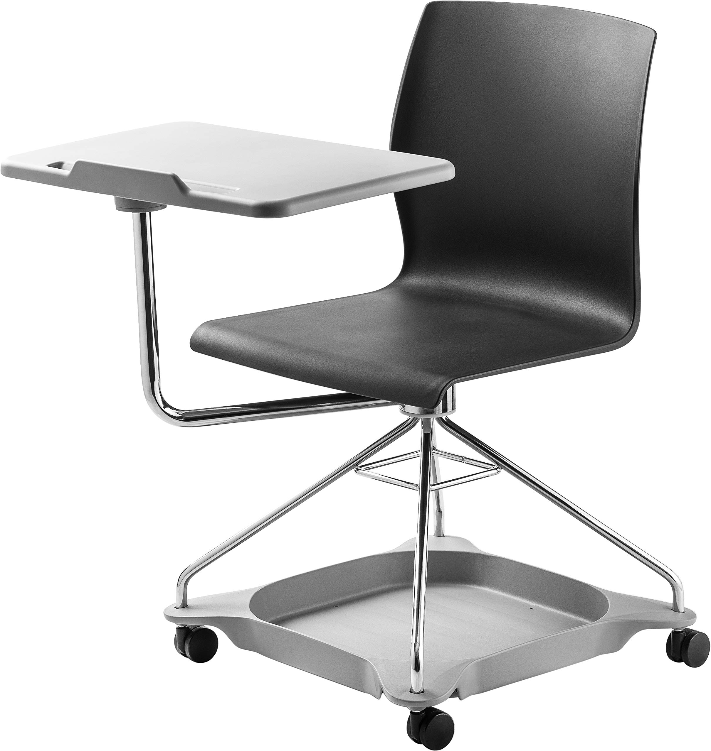 National Public Seating Mobile Chair with Tablet Arm & Storage - Black | Rolling Office Chair with Writing Surface & Storage Compartment | Perfect for Conference Rooms, Classrooms & Waiting Areas