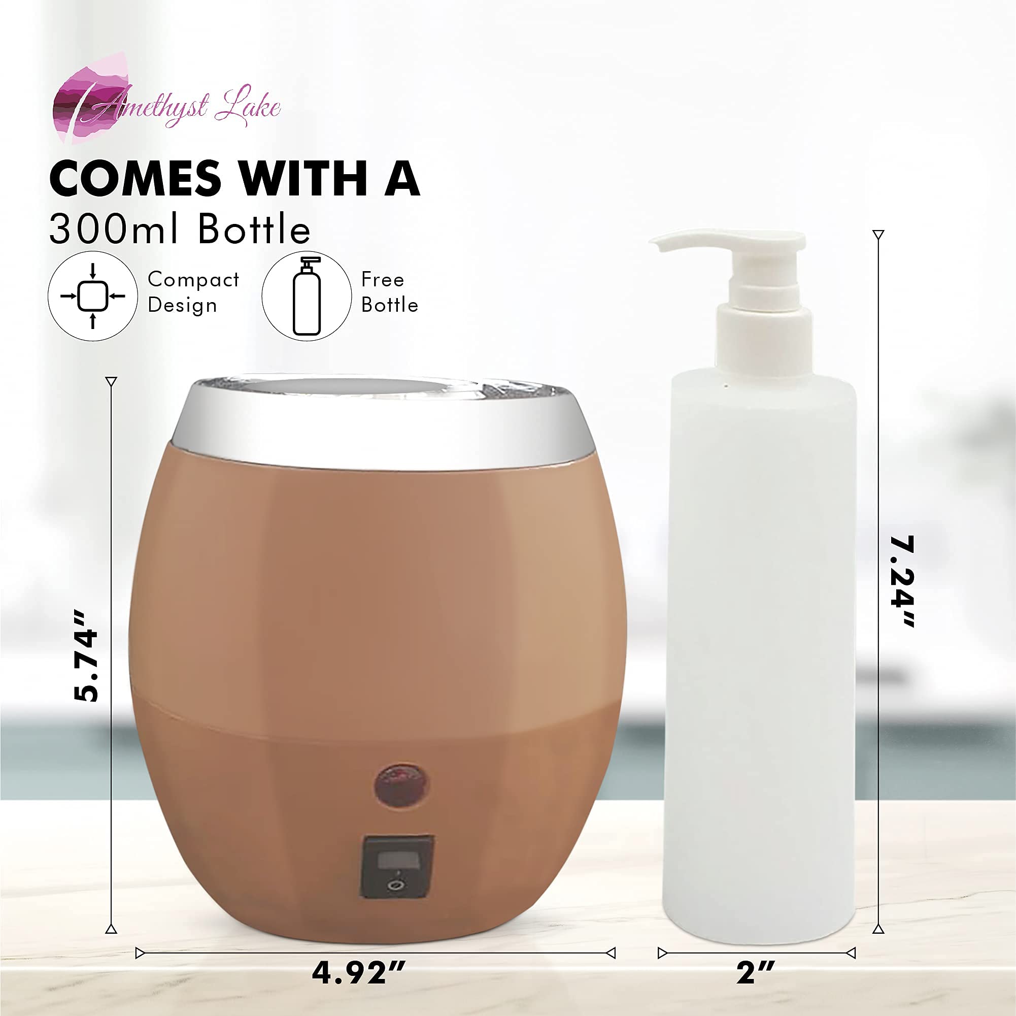 AMETHYST LAKE Electric Massage Oil Warmer Bottle - Professional Bottle Warmer Dispenser Heater for Essential Oils, Lotions & Creams - Perfect for Spa, Beauty Salon & Home Massage Therapy Treatments