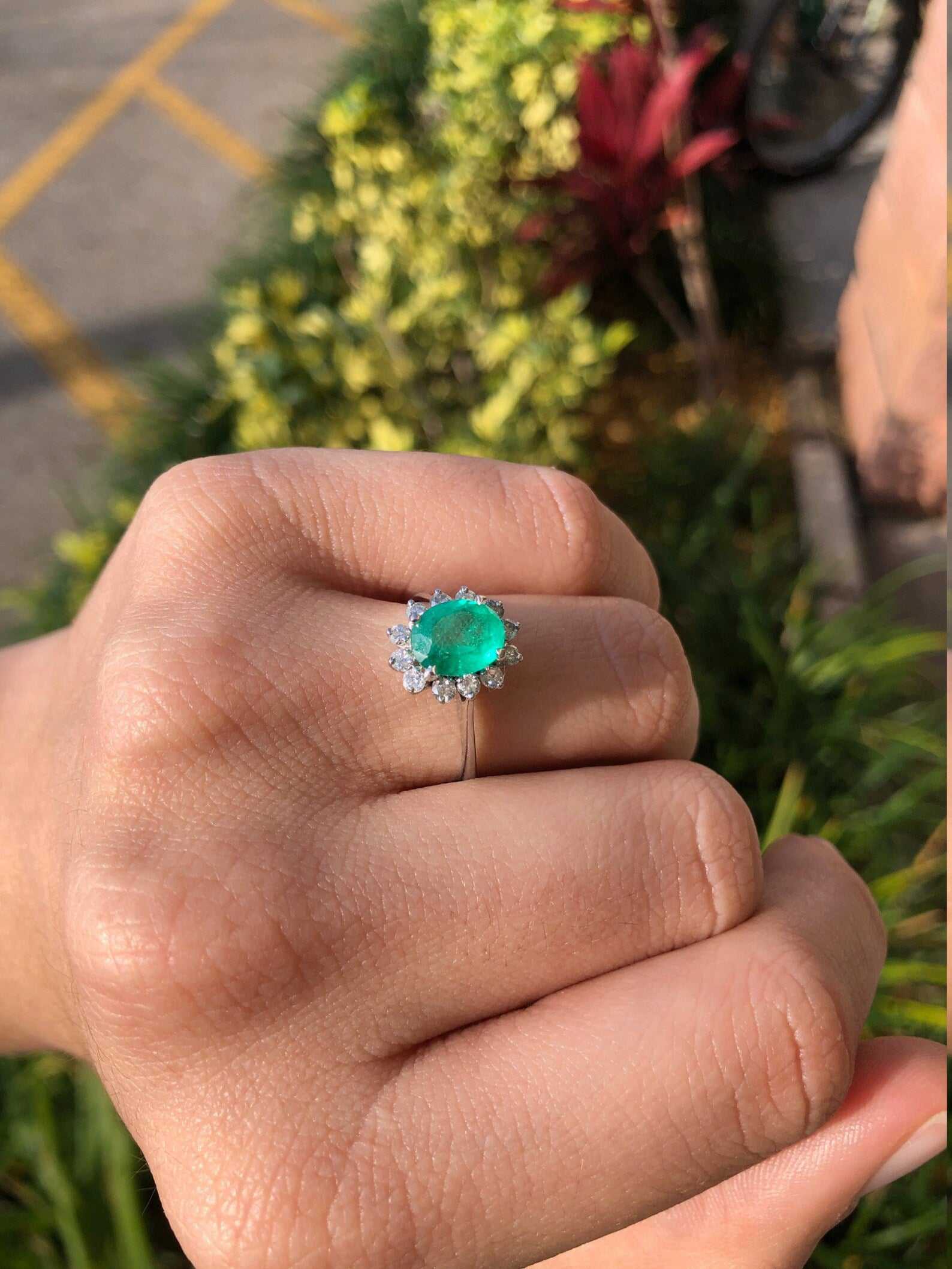 2.10tcw Colombian Emerald Oval & Diamond Halo Statement Ring in 14K Gold - Elegant Jewelry for Weddings, Anniversaries & Special Occasions