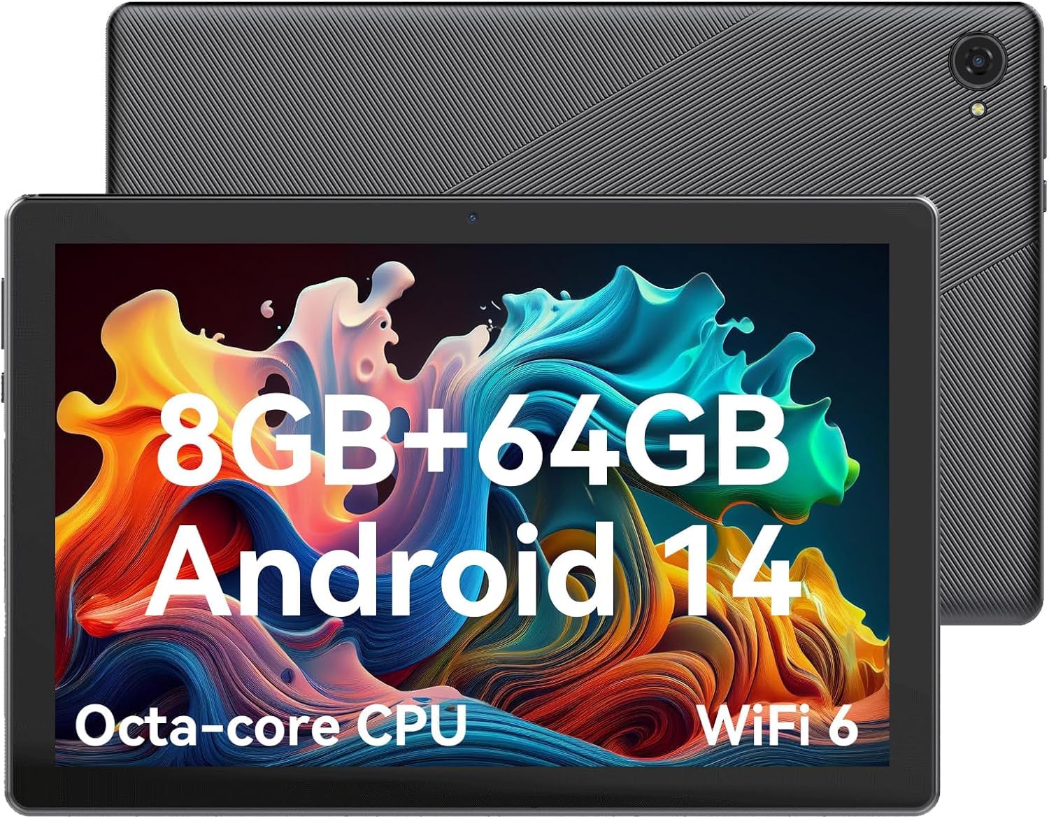 10.1 Inch Android Tablet with 1280x800 IPS HD Touchscreen, Octa-Core Processor, 8GB RAM, 64GB ROM (Expandable to 1TB), 5G/2.4G WiFi, BT 5.0, Dual Camera - Perfect for Work, Study, Streaming & Gaming
