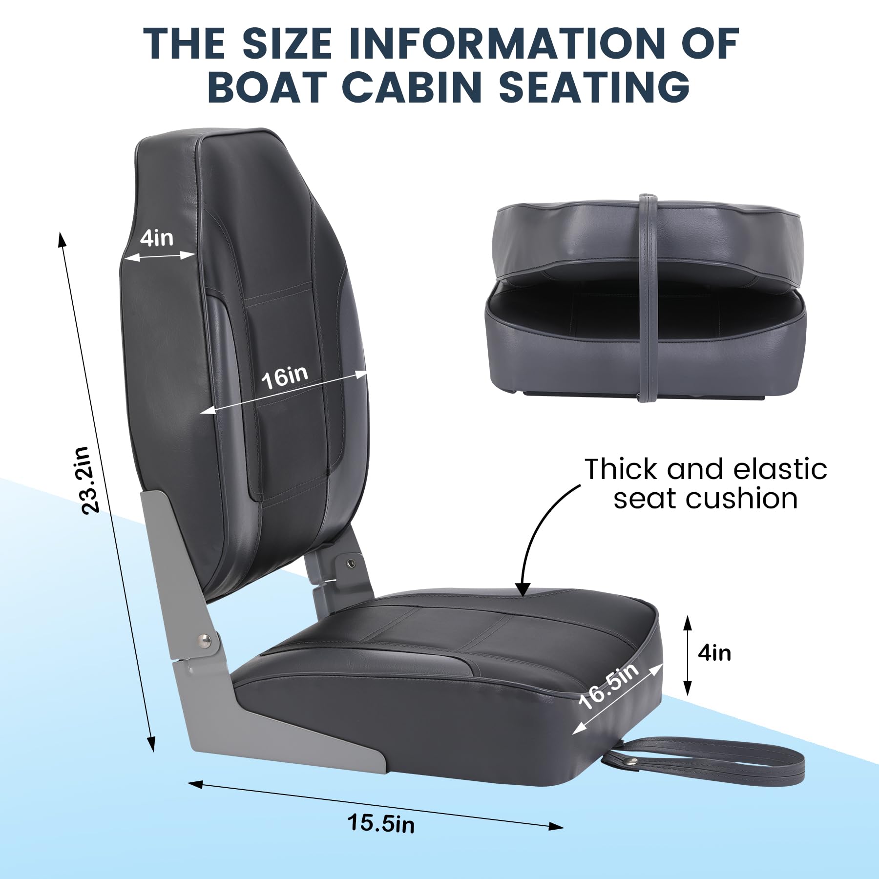 2 Pack High Back Folding Boat Seats with Stainless Steel Screws - Thickened Sponge Padding & Durable Hinge for Fishing, Sightseeing, Speedboat & Canoe (Perfect for Outdoor Water Activities & Marine Adventures)