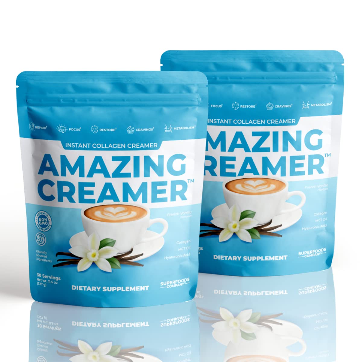 Superfoods Collagen Creamer with Hyaluronic Acid & MCT Oil - Keto Friendly, Supports Brain Function & Skin Health - Vanilla Flavor (60 Servings) | Perfect for Coffee, Smoothies & Weight Management