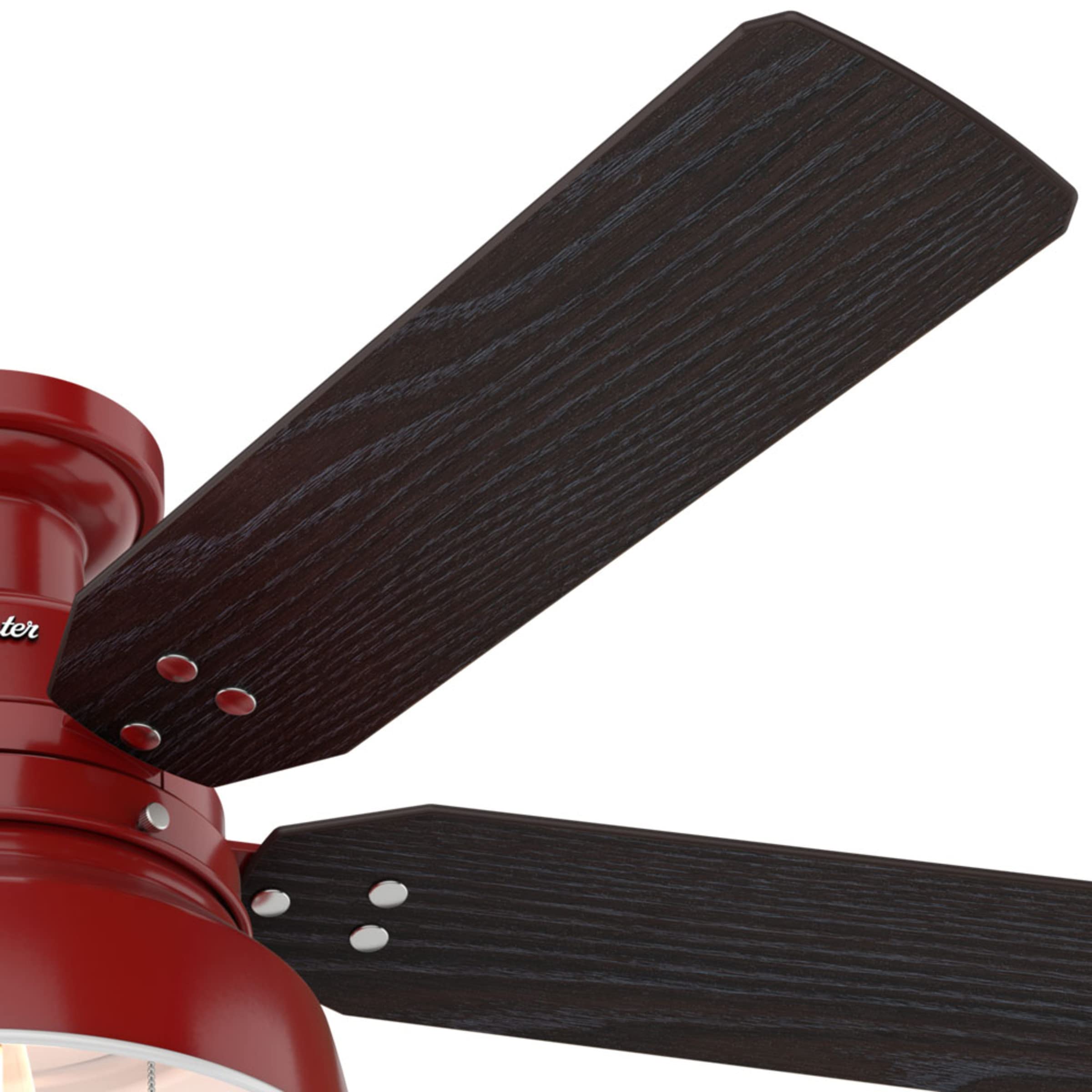Hunter 59312 52 Inch Mill Valley Ceiling Fan with Light Kit - Large Barn Red Indoor/Outdoor Ceiling Fan for Living Room, Bedroom, Patio & Covered Porch