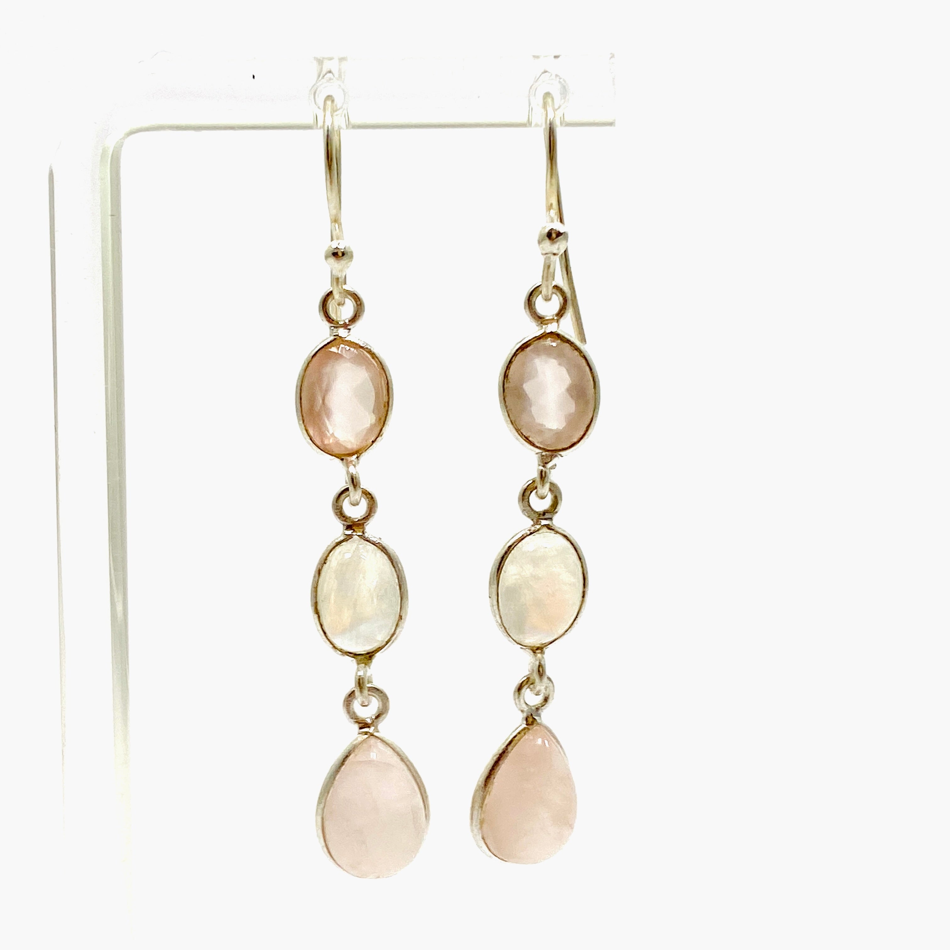 Rose Quartz and Moonstone Multi-Stone Earrings F191 - Elegant Healing Crystal Jewelry for Women, Perfect for Meditation, Yoga & Spiritual Gifts