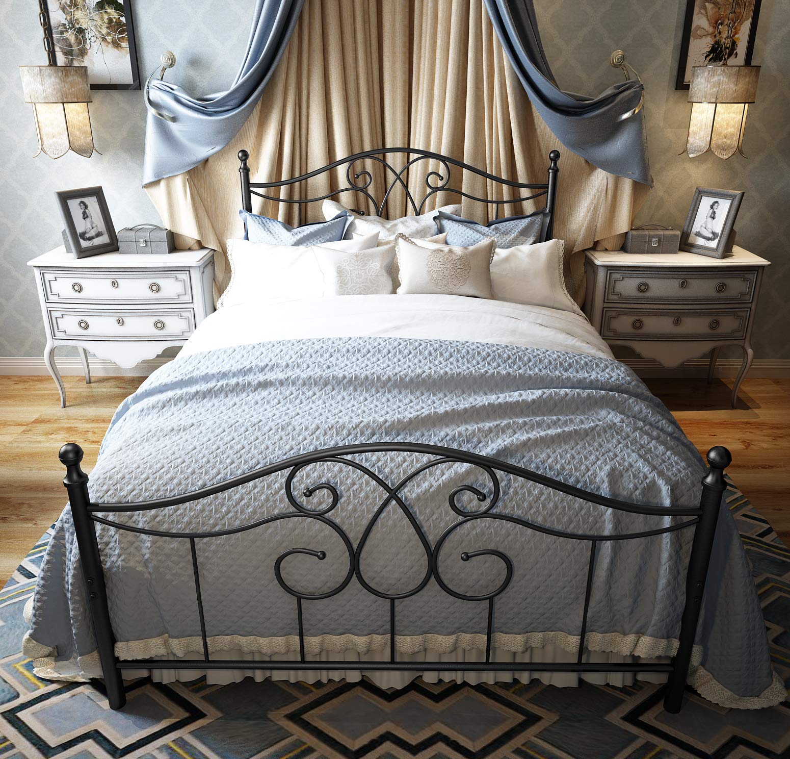 **Full Size Metal Bed Frame with Headboard & Footboard - Farmhouse Platform Bed with Under Bed Storage, No Box Spring Needed, Easy Assembly (Black) - Perfect for Guest Rooms, Dorms & Small Spaces**