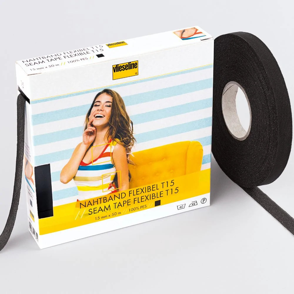 Vlieseline Iron-On Flexible Seam Tape - Black - Perfect for Fabric Repair, Hemming & DIY Sewing Projects