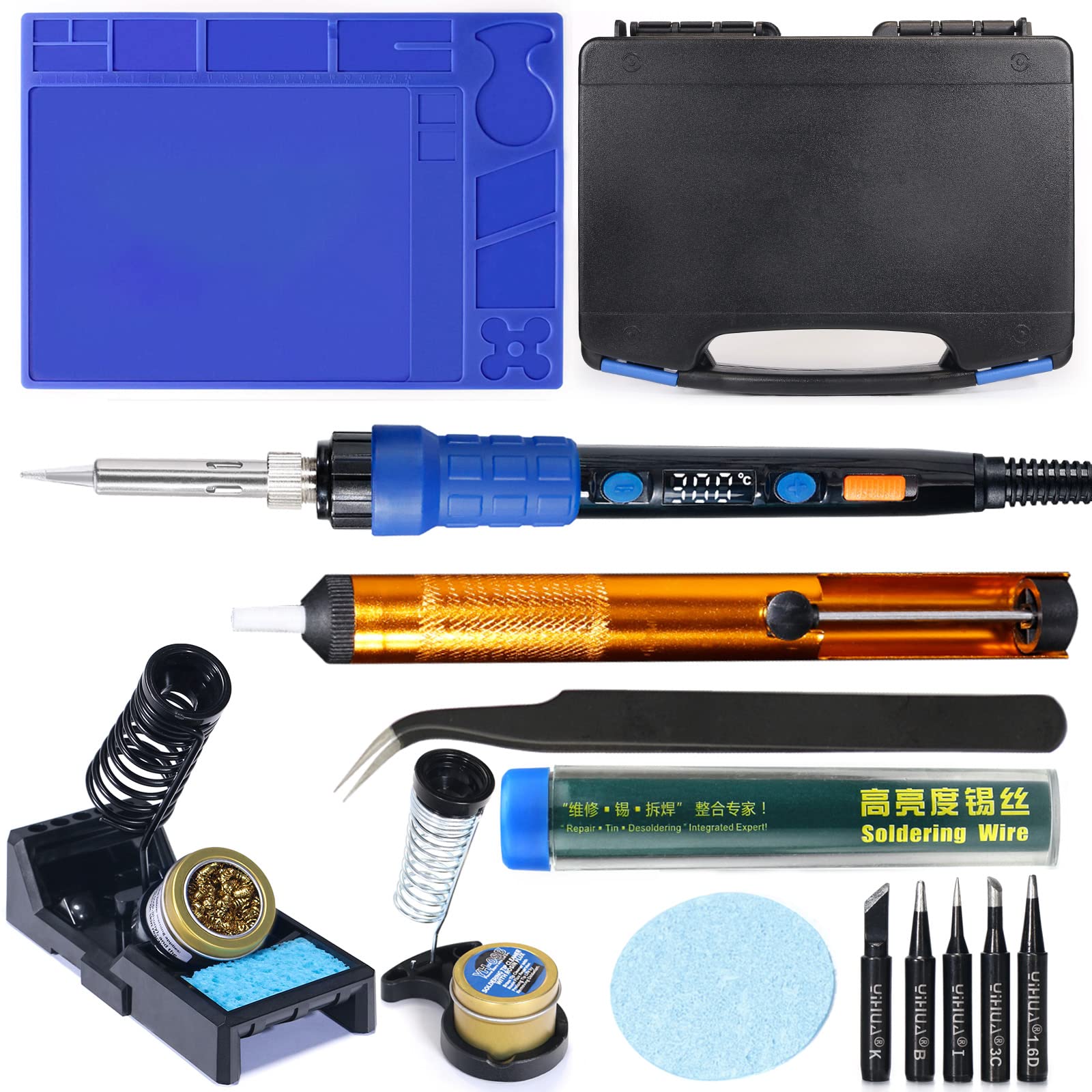 YIHUA 928D Professional Soldering Iron Kit with X-4 Premium Stand - 17-Piece Set for Electronics Repair, DIY Projects & Home Improvement (Includes Backup Iron Holder)