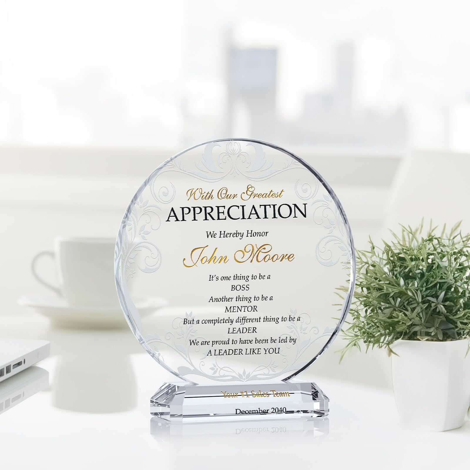Custom Boss Appreciation Plaque - Personalized Leadership Gift for Managers, Supervisors & Executives with Name Engraving - 6.5 Inch Thank You & Farewell Gift for Mentor - Office Decor & Retirement Present