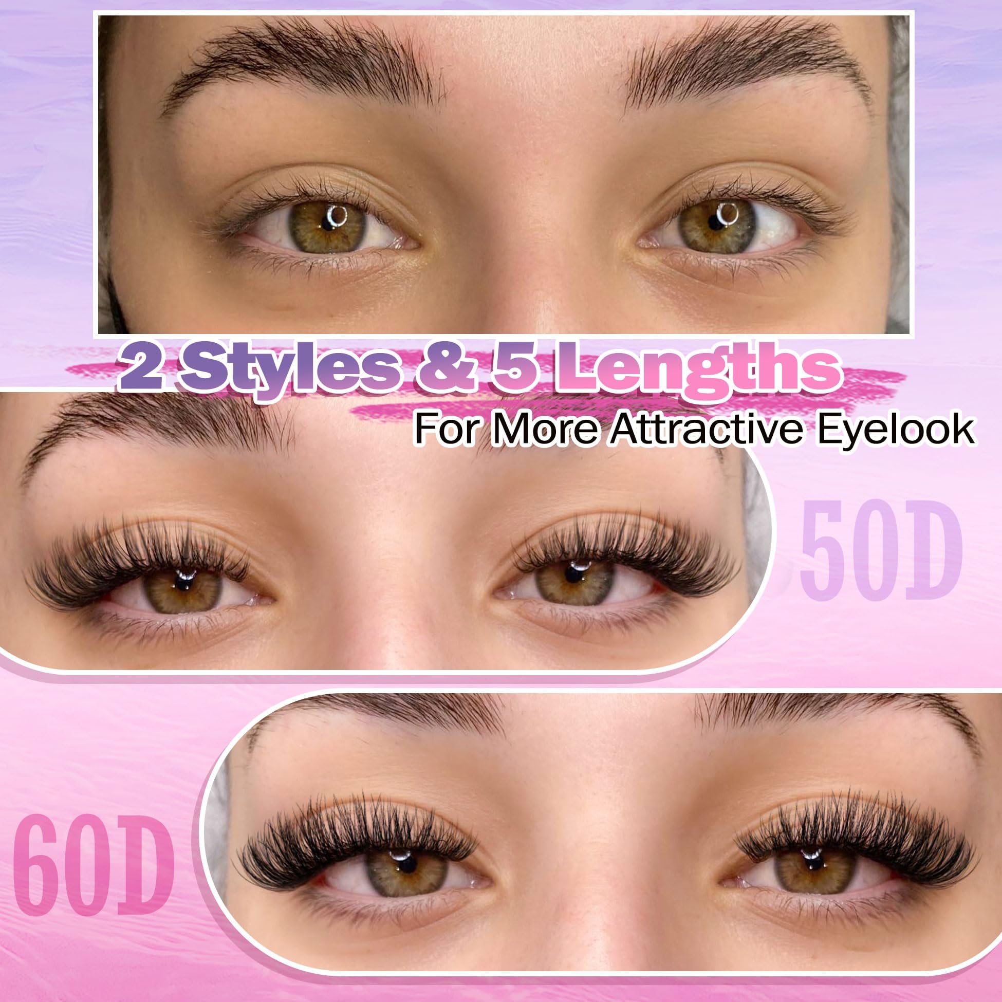 Newcally DIY Lash Extension Kit - Wispy Fluffy Cluster Eyelashes for Natural Look, D Curl Individual Lashes 9-16MM, Faux Mink Lashes (50D+60D, 0.07D) - Perfect for Daily Wear, Parties & Special Occasions