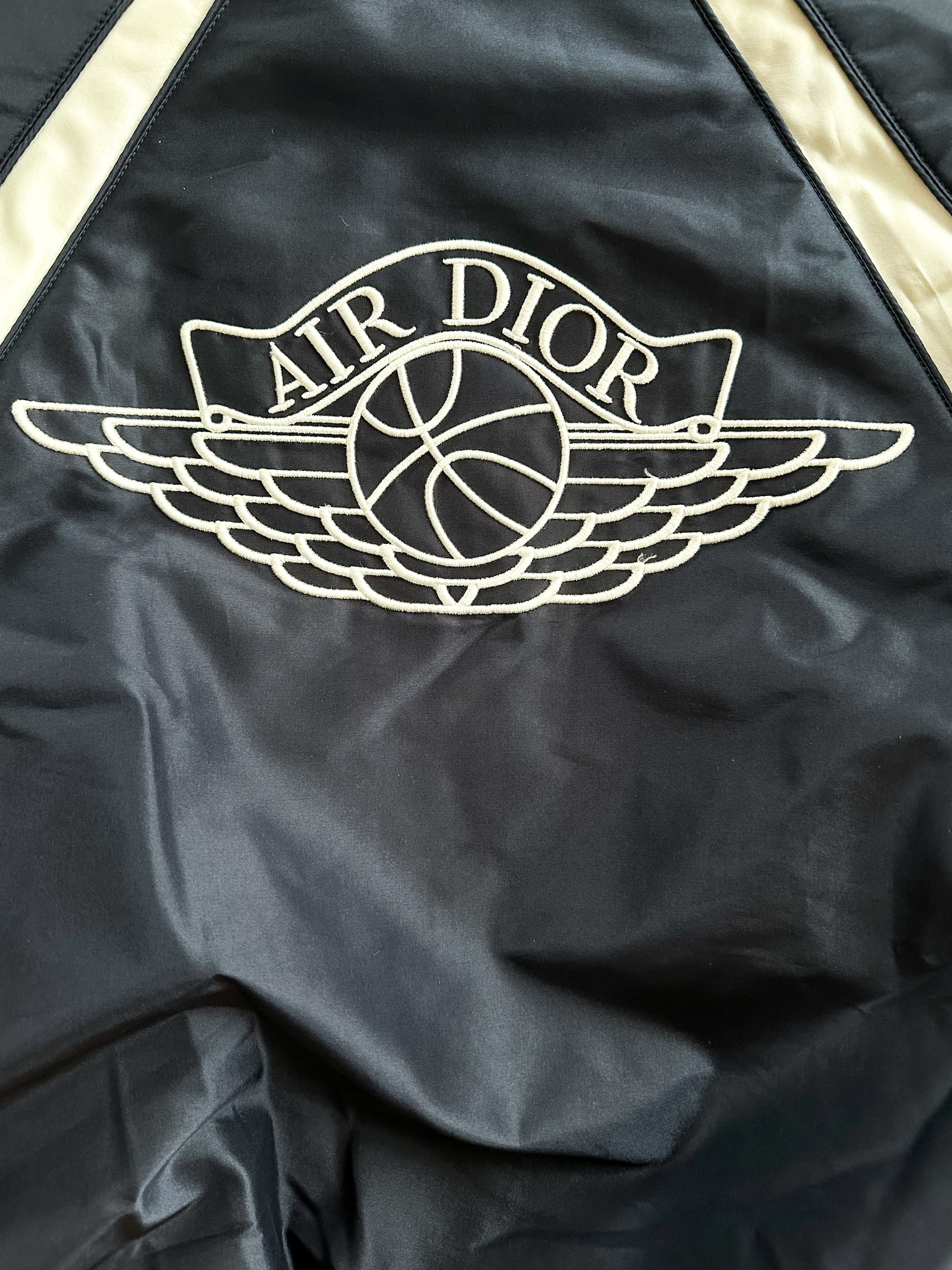 Dior Air Jordan Navy & White Embroidered Silk Bomber Jacket for Men - Luxury Streetwear Fashion for Casual Outfits & Night Out