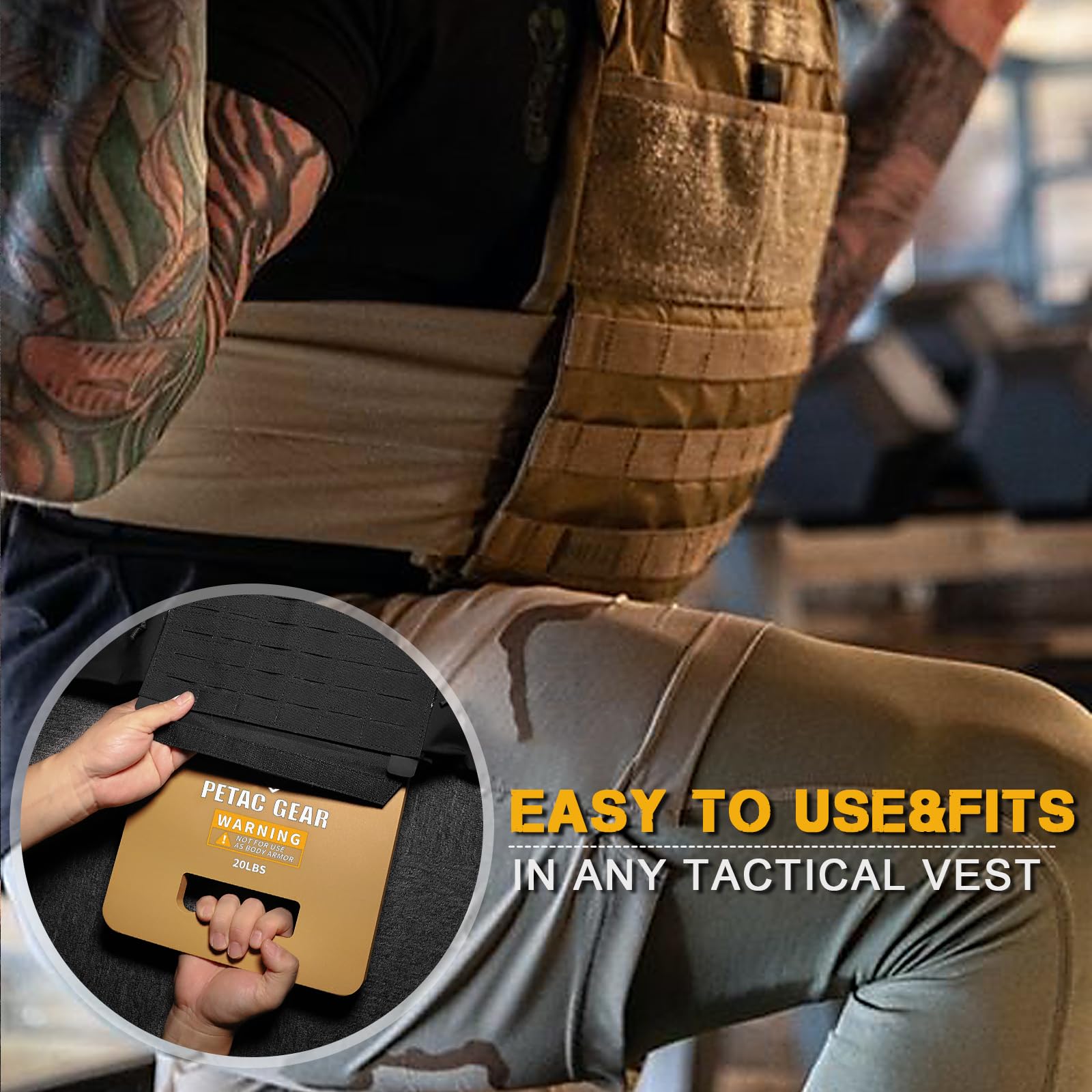 PETAC GEAR Tactical Weight Plates for Weighted Vest - 5/10/15/20 LBS Strength Training Equipment for Men - Gym, CrossFit & Home Workout Gear