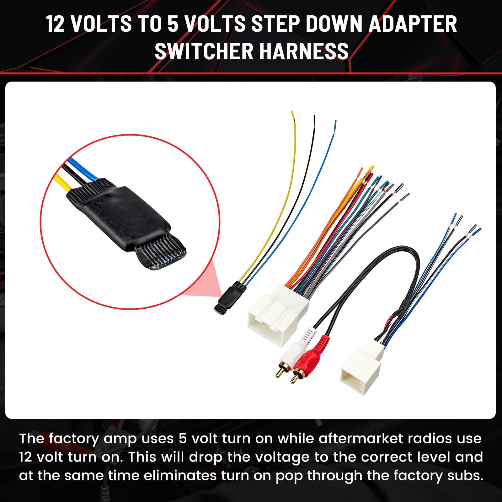 RED WOLF Car Radio Wiring Harness Kit with RCA Plug & 12V to 5V Converter - Compatible with 2000-2004 Ford Mustang/Explorer & 1999-2003 Lincoln - Perfect for Aftermarket Stereo, CD Player, Receiver & Sound System Installation - Easy DIY Upgrade for Better Audio Quality