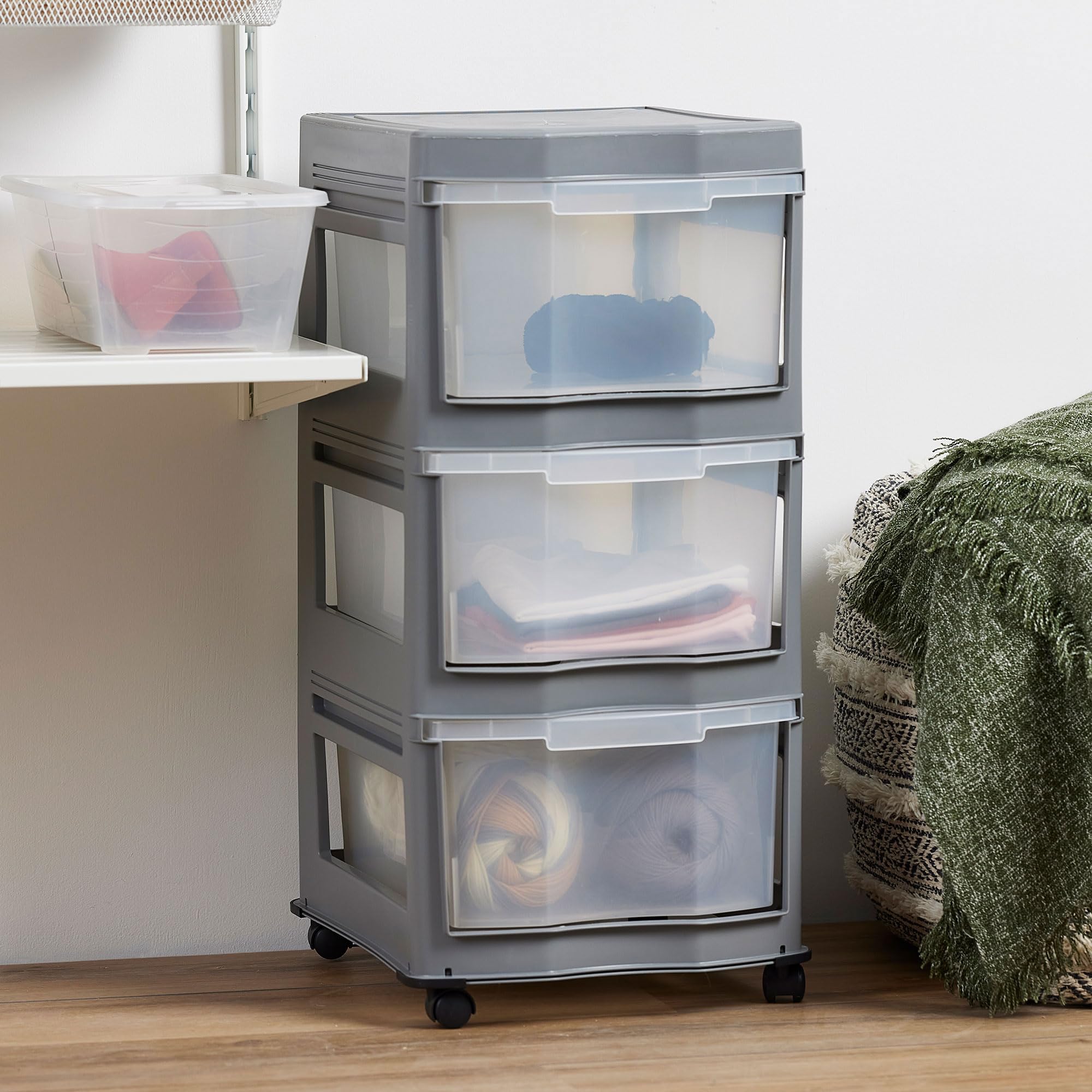 3-Tier Plastic Storage Organizer with Drawers - Gray (3 Pack) - Perfect for Bedroom, Bathroom, and Office Organization