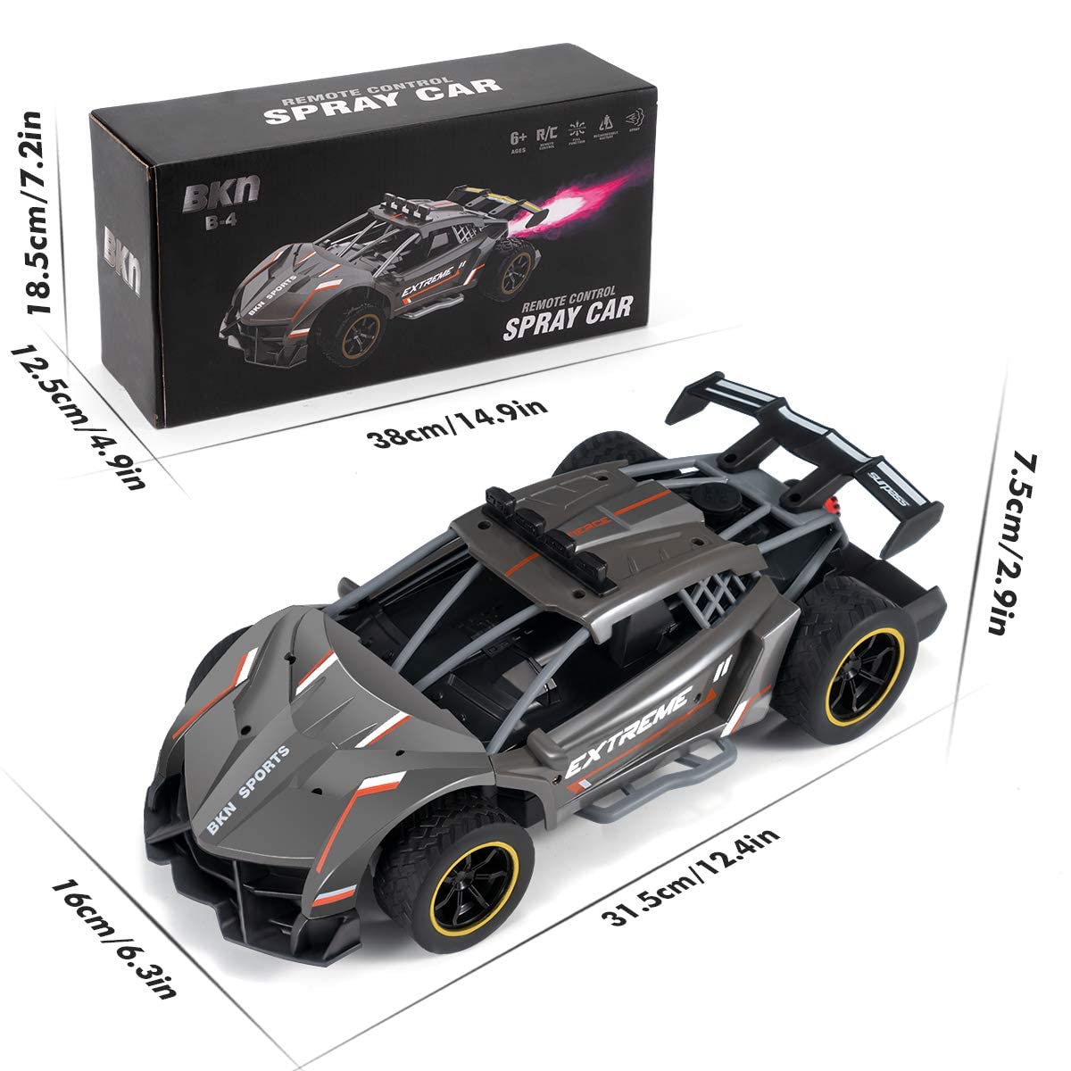 Hemtik 1/12 Scale 2.4GHz Remote Control RC Car - Spray Runner Electric Racing Toy with LED Lights & Sound Effects for Kids, Teens & Adults | Off-Road Racing, Backyard Play & Hobby Collection (Colors May Vary)