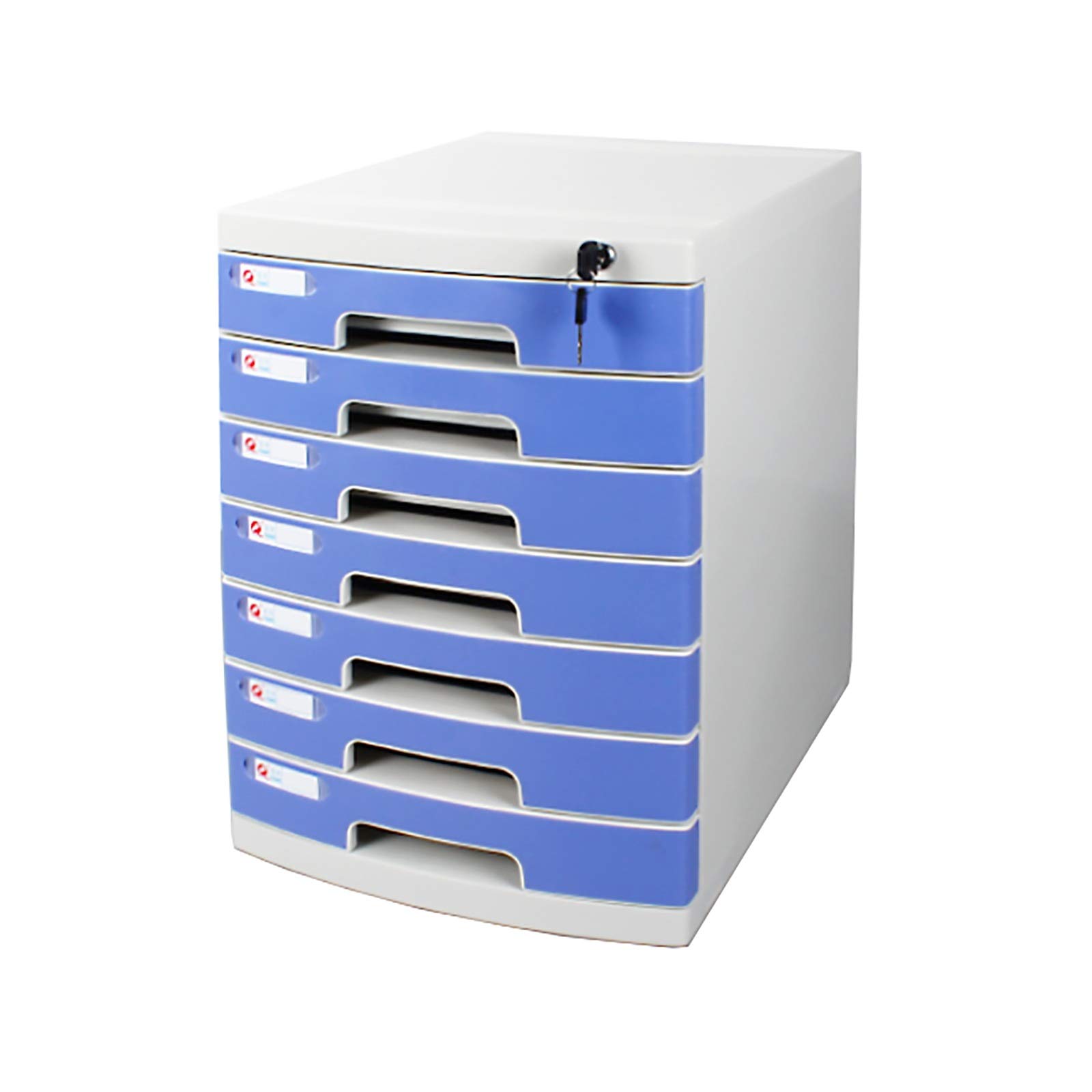 7-Tier Desktop Drawer Organizer with Security Lock - A4 File Storage Box for Office (Blue) | Improve Work Efficiency | Perfect for Documents, Stationery & Office Supplies Organization