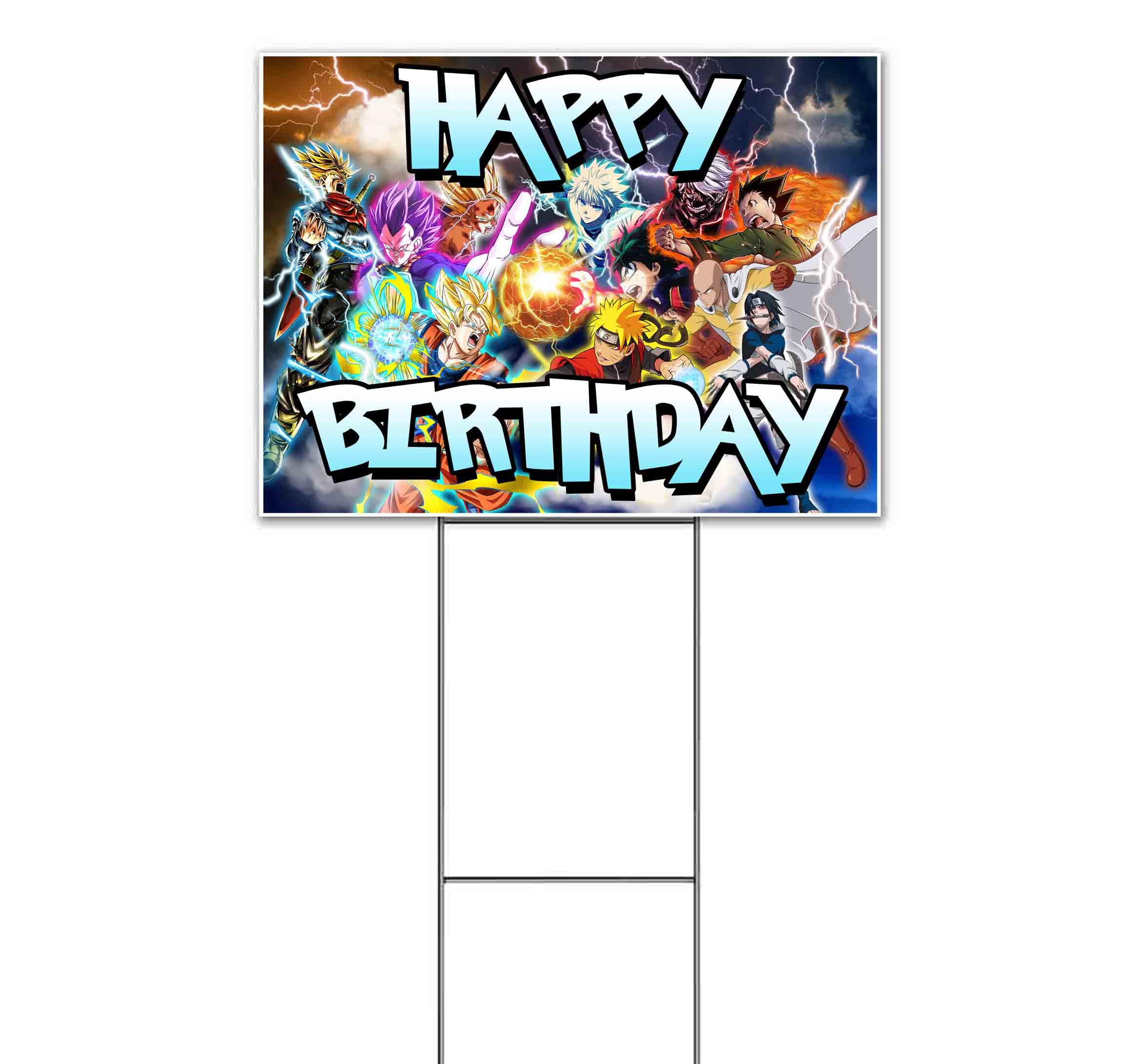 Anime Character Happy Birthday Yard Sign 18x24 Inch - Metal Step Stake Included - Bulk Discounts & Multi-Packs - Perfect for Birthday Parties, Outdoor Decorations & Anime Fan Gifts