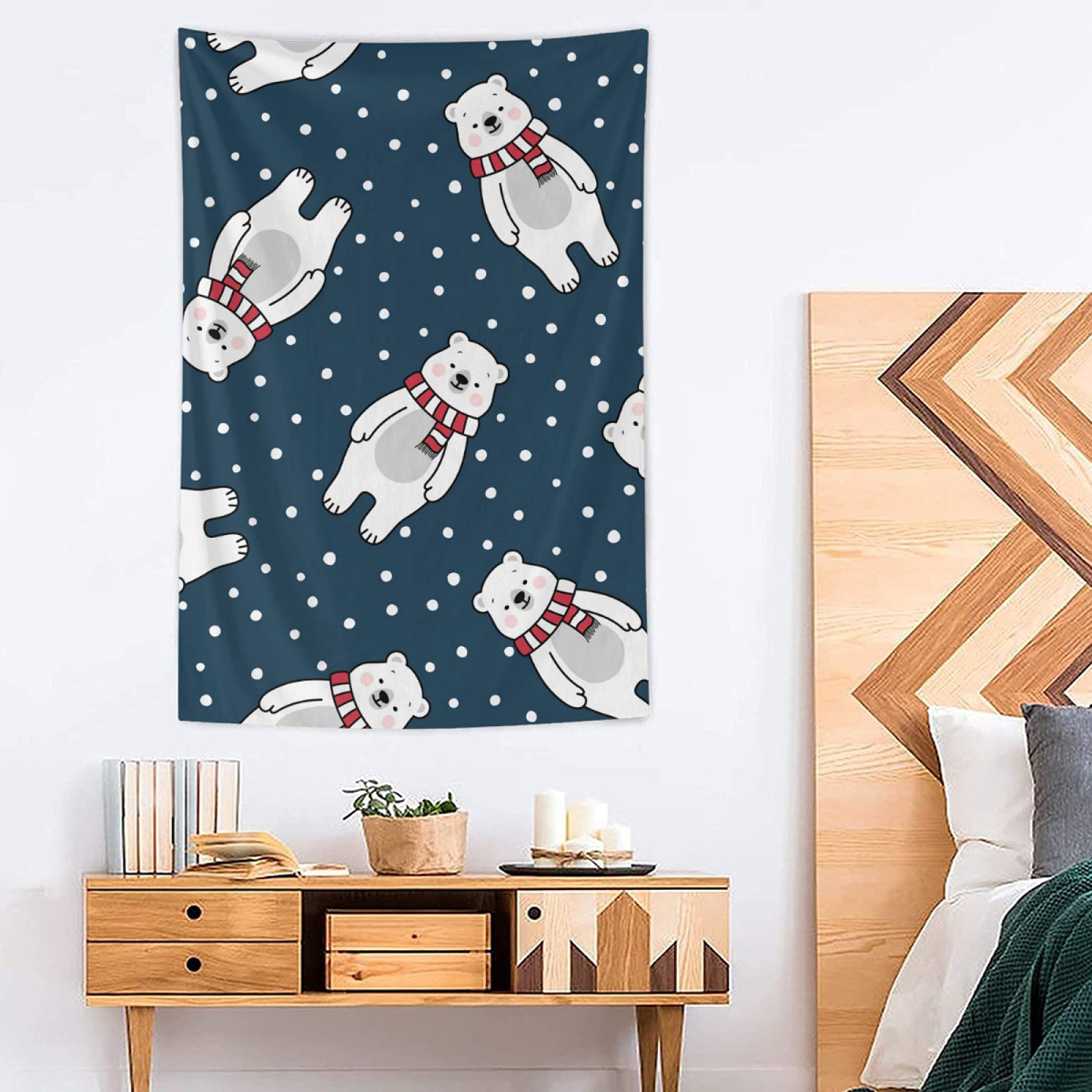 Cute Polar Bear Tapestry Wall Hanging - TropicalLife NIxux Aesthetic Bedroom Decor, 40x60 Inch Polyester Fabric Art for Cozy Home & Dorm Room Decorations
