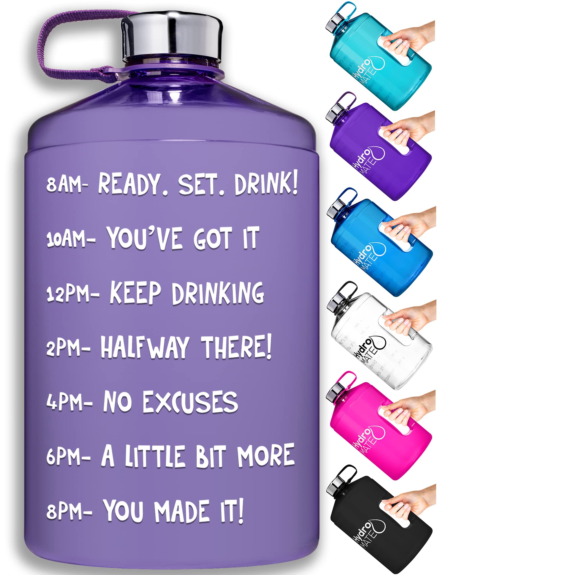 HydroMATE 1 Gallon Motivational Water Bottle with Time Marker - BPA Free, Reusable for Gym & Work