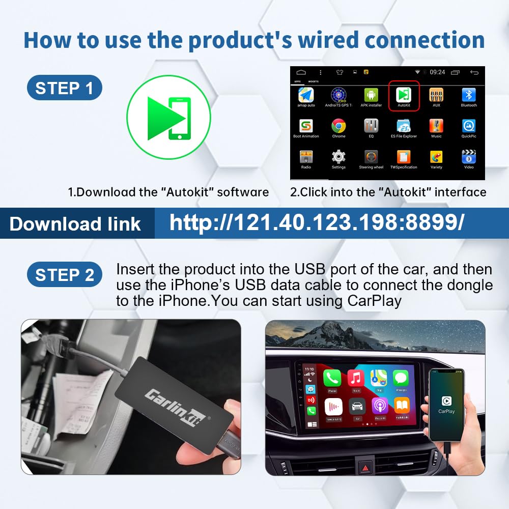 Wireless CarPlay Adapter for Android Head Unit 4.4.2+ - Upgrade Version with Built-in APK, Supports Wired/Wireless CarPlay & Android Auto, Online Updates | Perfect for Tesla, Toyota, Honda & More Cars