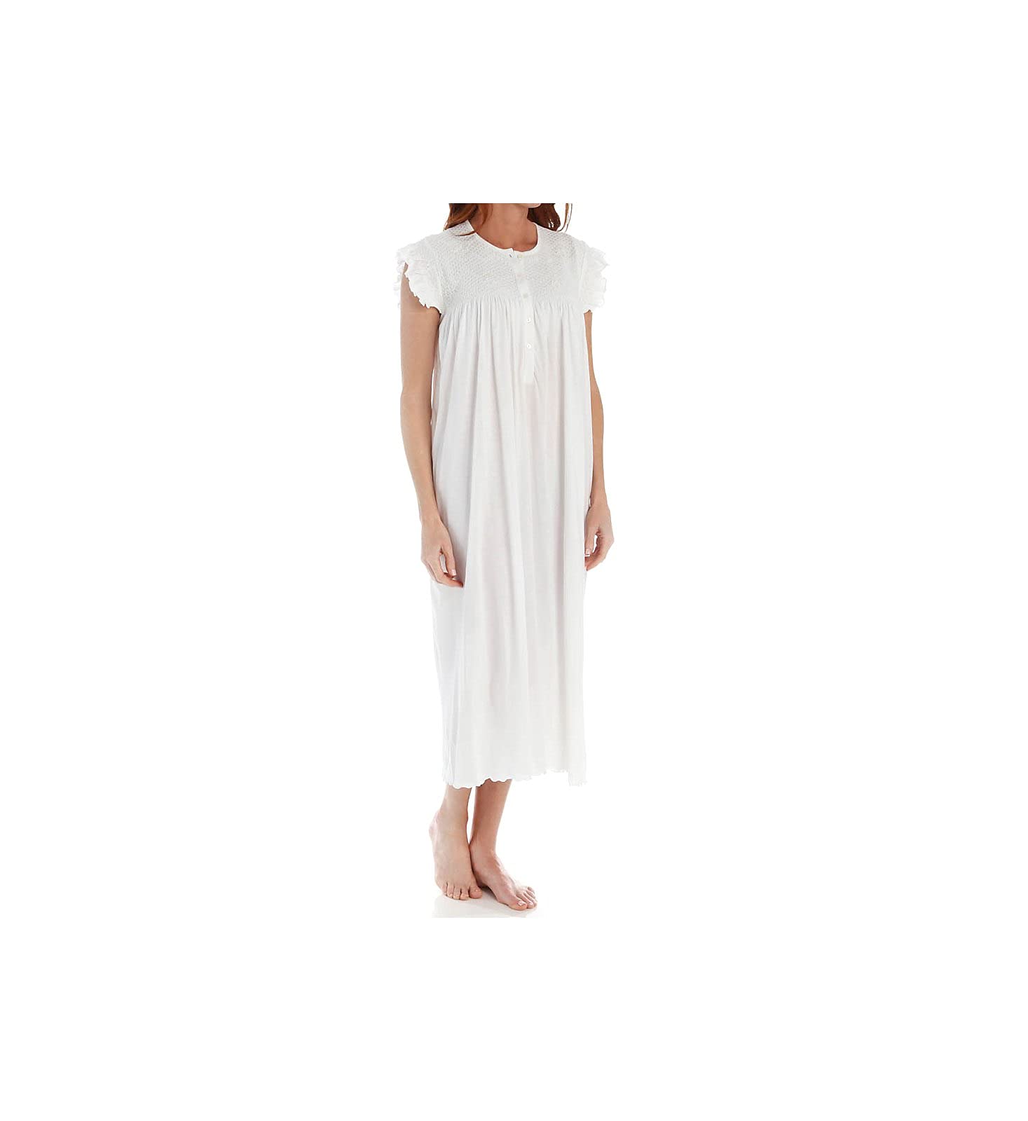 Women's Floral Smocked Cap Sleeve Nightgown - Soft Cotton Sleepwear for Comfortable Nights & Relaxing at Home