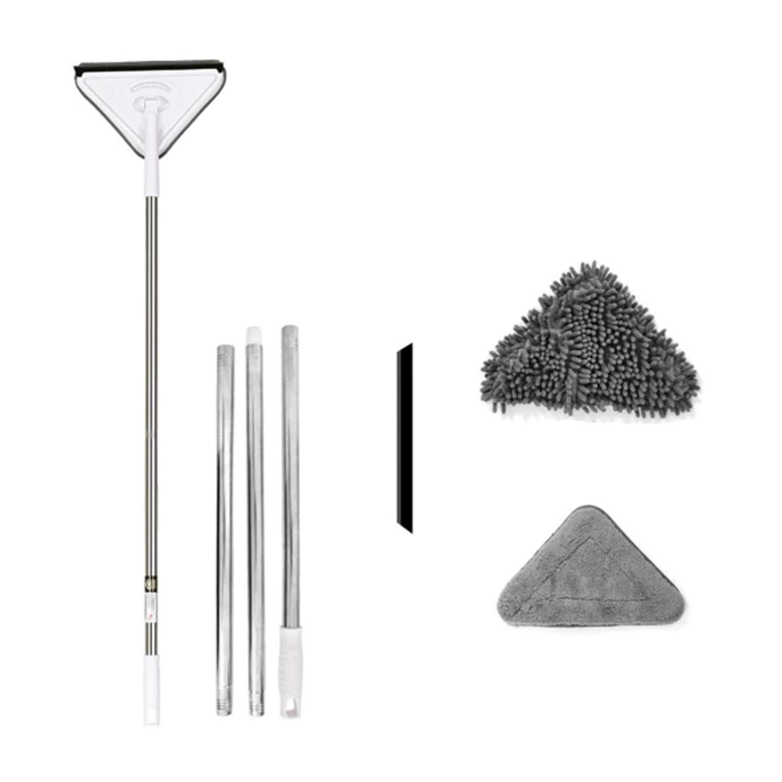 XUNMEI Professional Window Cleaning Kit - Triangle Window Washer with Telescopic Pole for Wet & Dry Mopping - Perfect for High Windows, Glass Doors & Hard-to-Reach Areas (Model A)