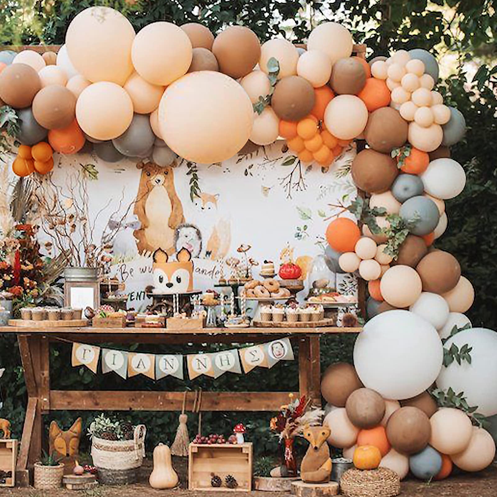 140Pcs Fall Balloon Arch Kit - Woodland Baby Shower Decorations with Pumpkin, Orange, White, Gray, Nude & Brown Balloons for Thanksgiving, Birthday Party Decor | Perfect for Autumn Weddings, Harvest Festivals & Seasonal Home Decor