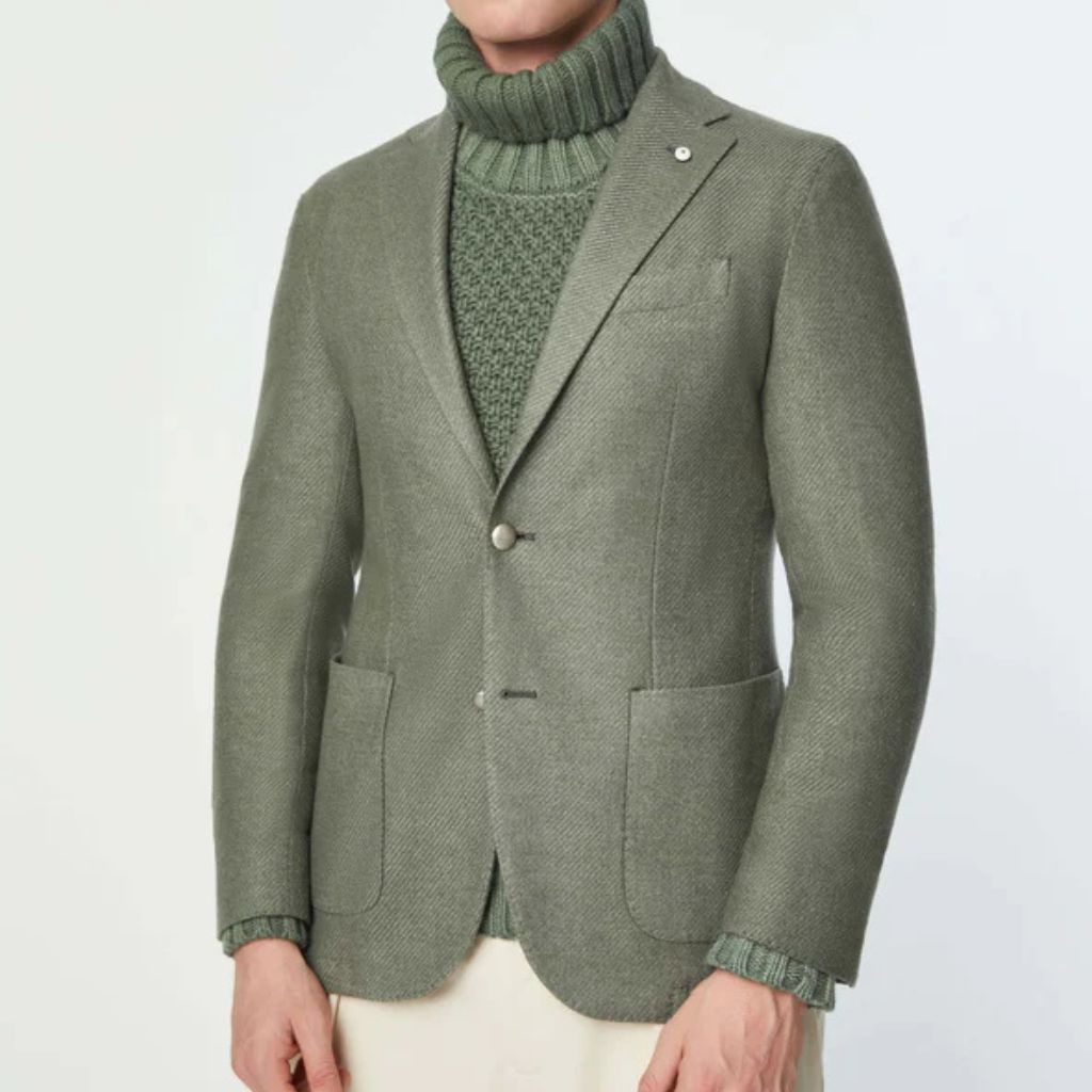 LUBIAM 1911 Notch Lapel Single Breasted Blazer Jacket for Men - Olive Green Slim Fit Business Suit | Perfect for Office Wear, Formal Events & Professional Meetings