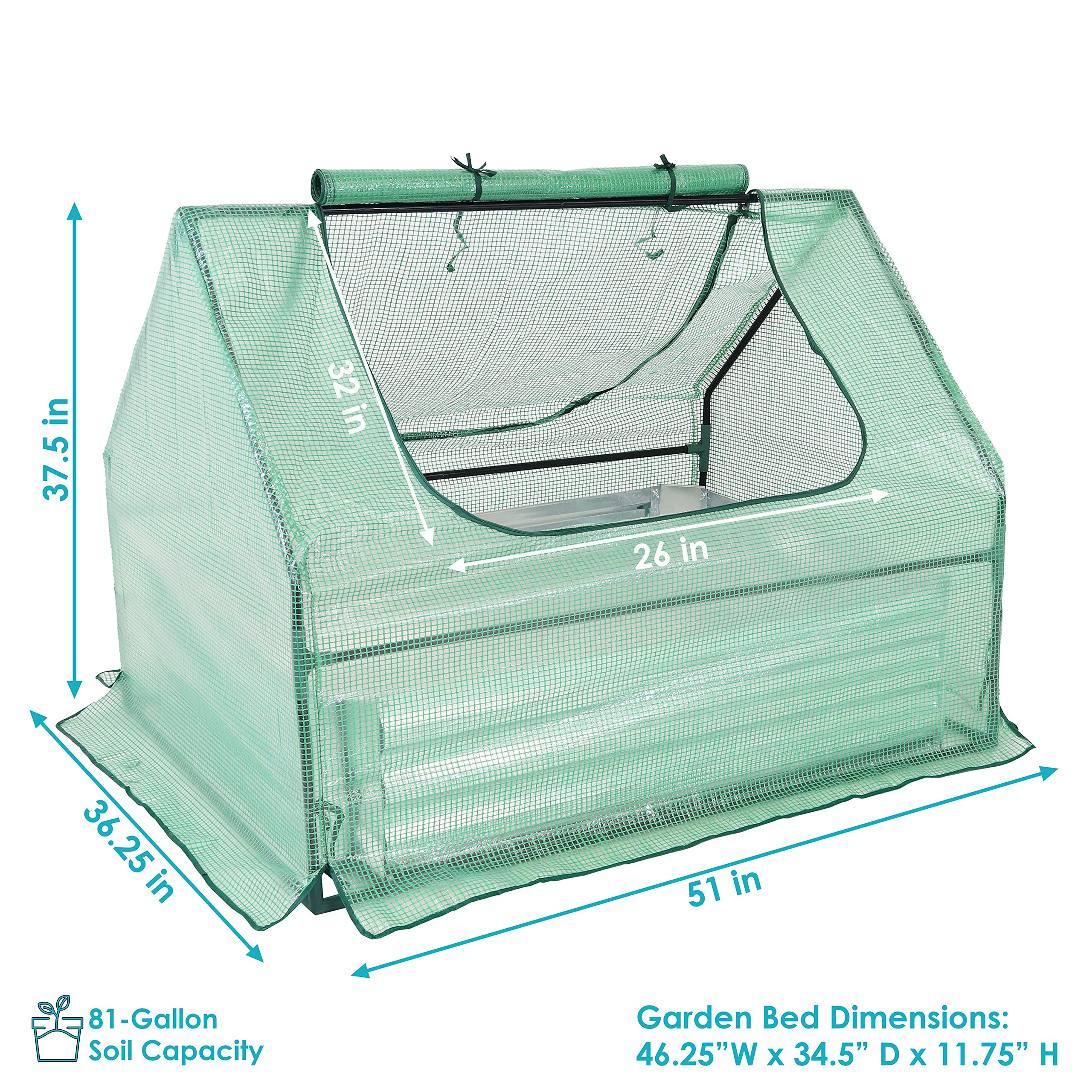 4' x 3' Sunnydaze Raised Garden Bed with Cover - Outdoor Mini Greenhouse Kit with 2 Zippered Doors (Green) | Perfect for Backyard Gardening, Seed Starting & Plant Protection