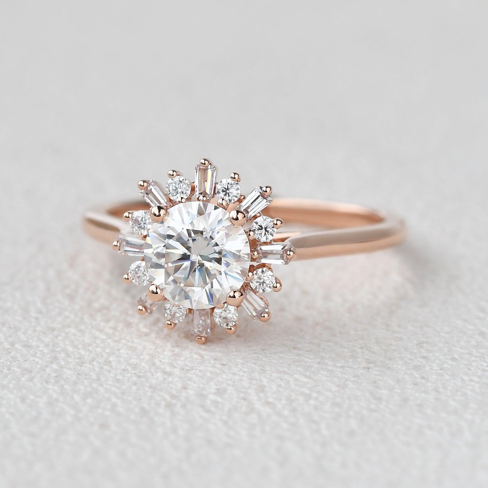 1.5 Carat Moissanite Halo Engagement Ring in 14K Yellow Gold - Elegant Wedding Band for Proposals & Anniversaries