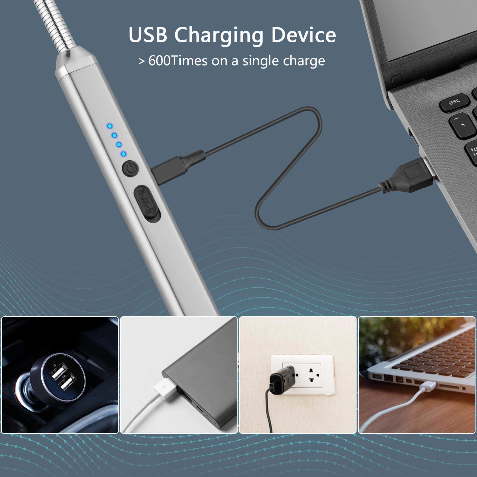 Rechargeable USB Electric Arc Lighter - Windproof Flameless Lighter for Candles, Camping, BBQ & Fireplace - Perfect Gift for Women, Mom, Wife on Birthday, Mother’s Day & Special Occasions (Silver)