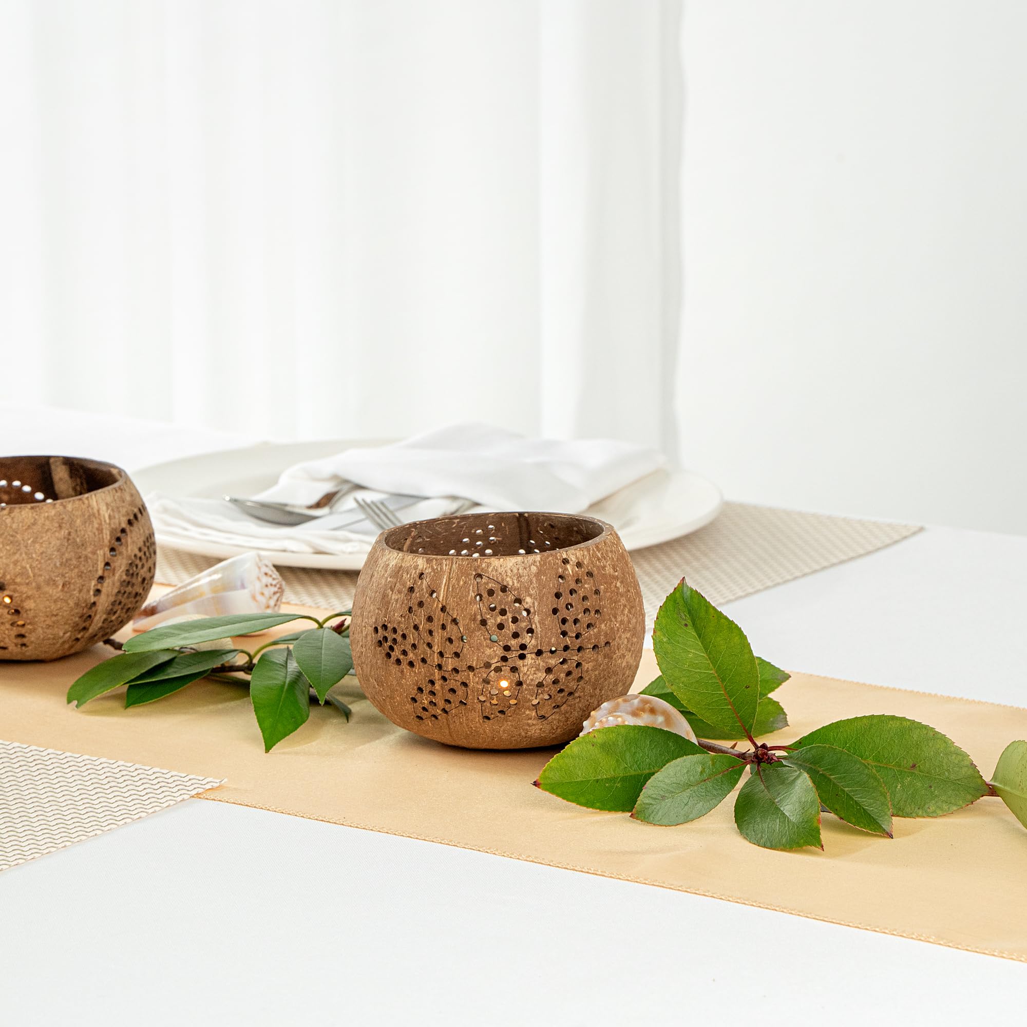 Handcrafted Coconut Shell Candle Holders - 4