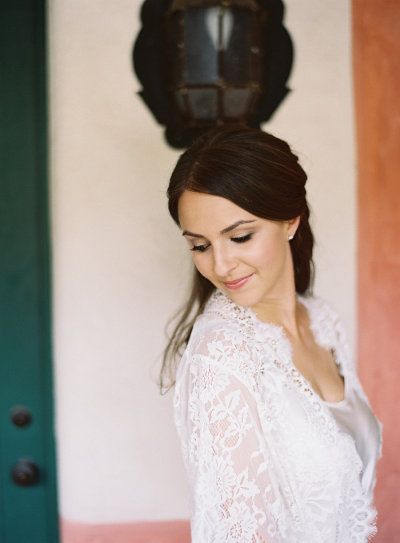 Elegant Swan Queen Lace Kimono Bridal Robe - Ivory or Blush (Style 102) | Perfect for Wedding Morning, Bridal Shower & Honeymoon Getaway