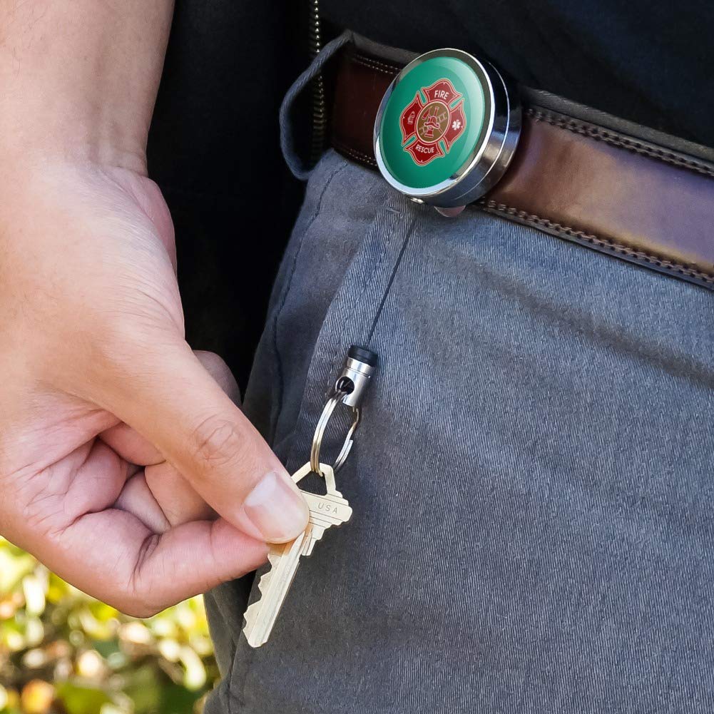 Firefighter Retractable Badge Reel - Heavy Duty Metal Maltese Cross ID Holder with Belt Clip for Fire Rescue & Emergency Services | Perfect for First Responders, EMTs, and Security Professionals
