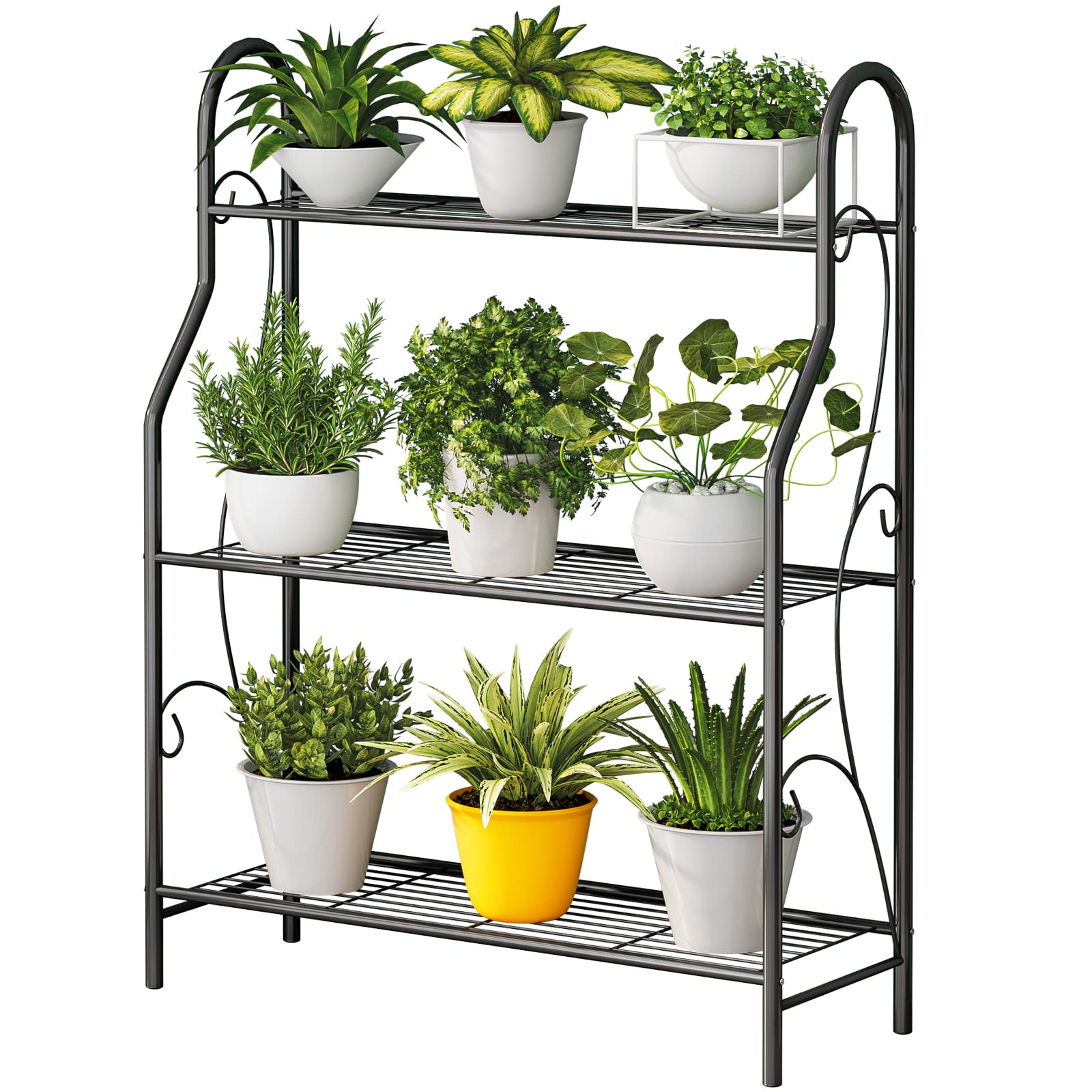 3-Tier Metal Plant Stand Corner Shelf - Indoor/Outdoor Garden, Patio, Living Room & Balcony Decor - Sturdy Dark Gray Plant Rack for Flowers, Succulents & Herbs - Perfect for Small Space Gardening & Home Organization
