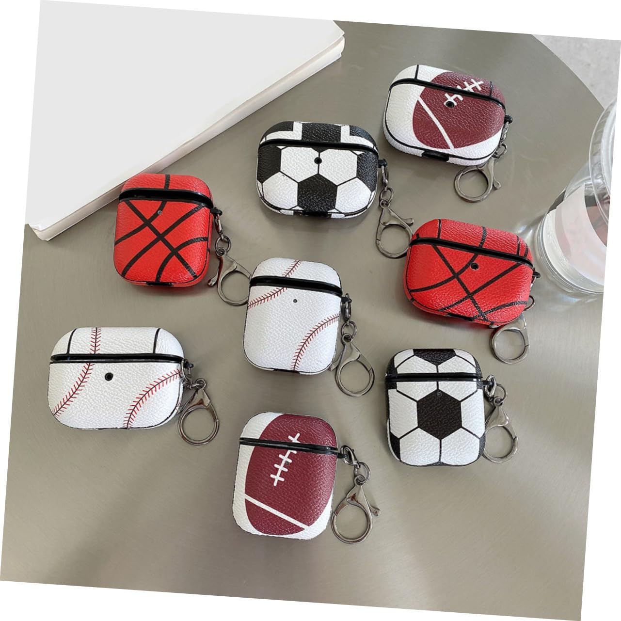 Angoily 4-Pack Genuine Leather Basketball Headphone Protective Covers - Compatible with AirPods Pro 1/2/3, Wireless Earbuds Case Protector for Sports & Workouts