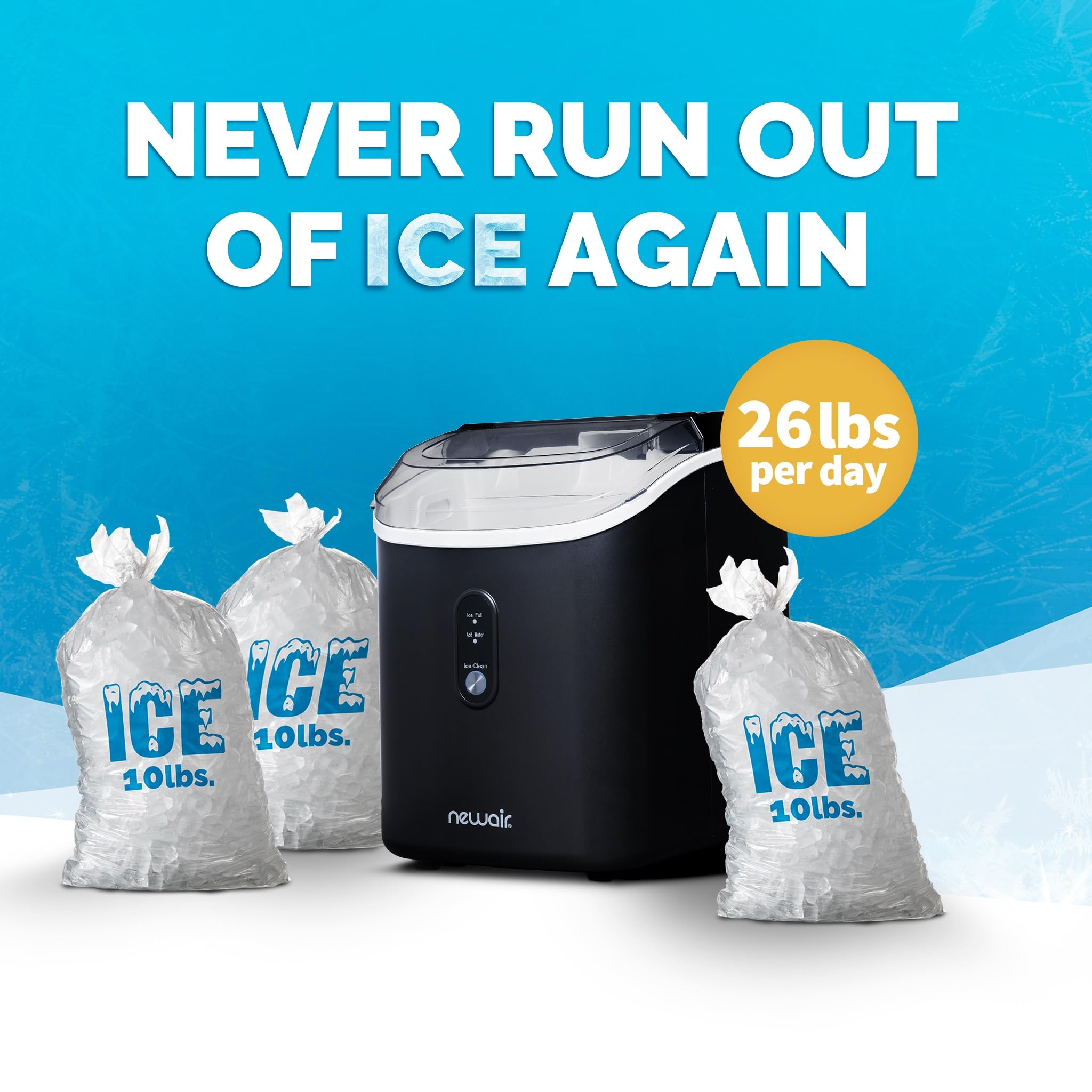 Newair Nugget Countertop Ice Maker Machine - 26 lbs. Daily Output, Self-Cleaning, Refillable Water Tank | Matte Black Electric Sonic Ice Maker for Perfect Nugget Ice | Ideal for Home Kitchens, Offices, Coffee Bars & Entertaining