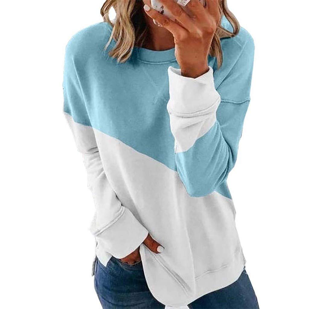 Fastbot Women's Casual Color Block Sweatshirt - Crew Neck Long Sleeve Pullover Blouse for Everyday Wear | Perfect for Work, Travel & Weekend Outfits