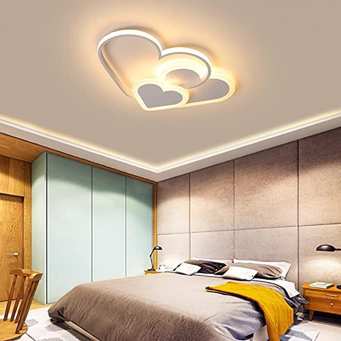 YIYIBYUS 37W Dimmable LED Ceiling Light with Remote - Heart Shaped Kids Bedroom Light, Cartoon Acrylic Nursery Fixture for Baby Room, Kitchen, Dining & Bathroom - Perfect for Bedtime Stories & Playtime (White)