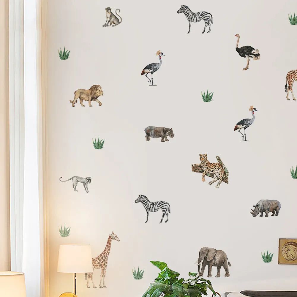 African Animal Wall Decals for Kids Room Nursery & Home Decor - Jungle Safari Themed Peel and Stick Wall Stickers for Bedroom, Playroom & Classroom Decorations