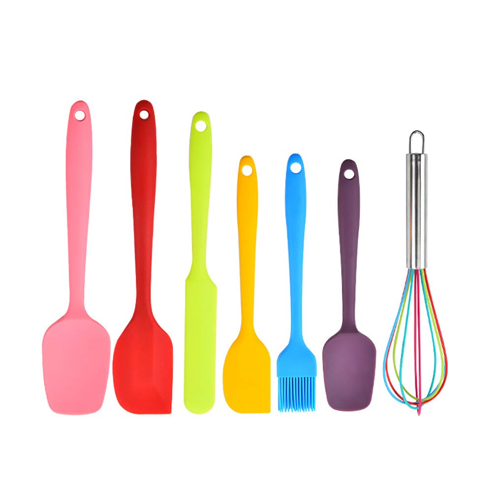 7-Piece Non-Stick Silicone Kitchen Utensil Set with Holder - Heat Resistant Cooking Spatula & Gadgets for Baking, Frying & Everyday Cooking