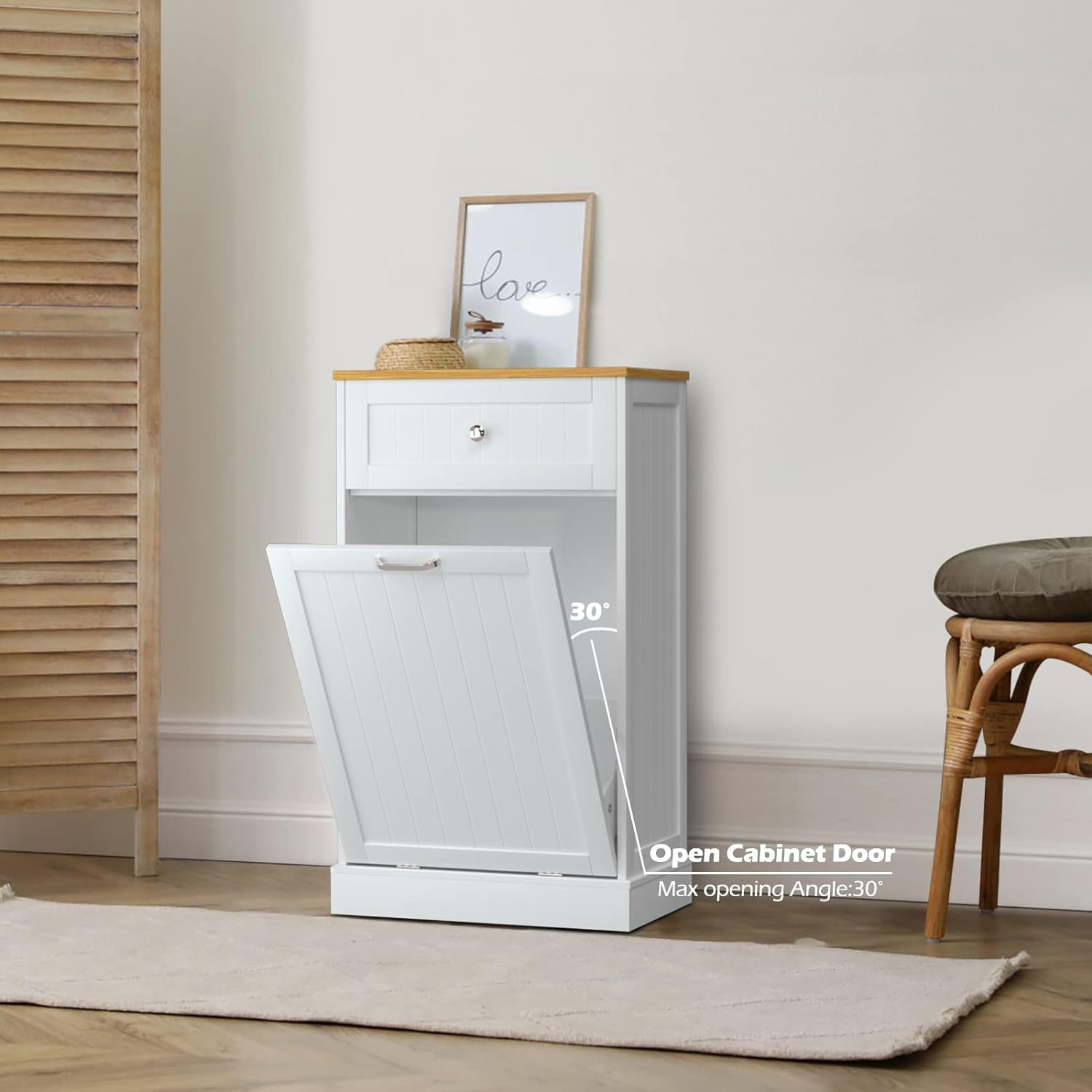 GAZHOME 10 Gallon Tilt-Out Trash Cabinet - Upgraded Wooden Free-Standing Recycling Bin with Hideaway Drawer (White) | Perfect for Kitchen, Bathroom & Office Waste Management