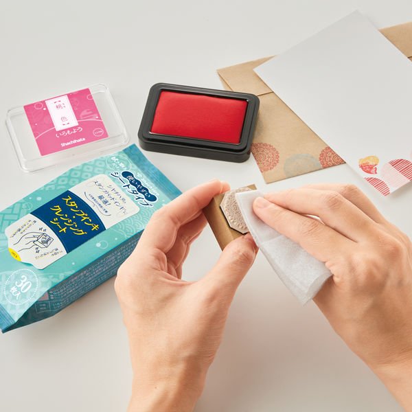 Shachihata Stamp Ink Cleansing Sheets - Quick & Easy Cleaning for Rubber Stamps, Ideal for Office, Crafting, and DIY Projects