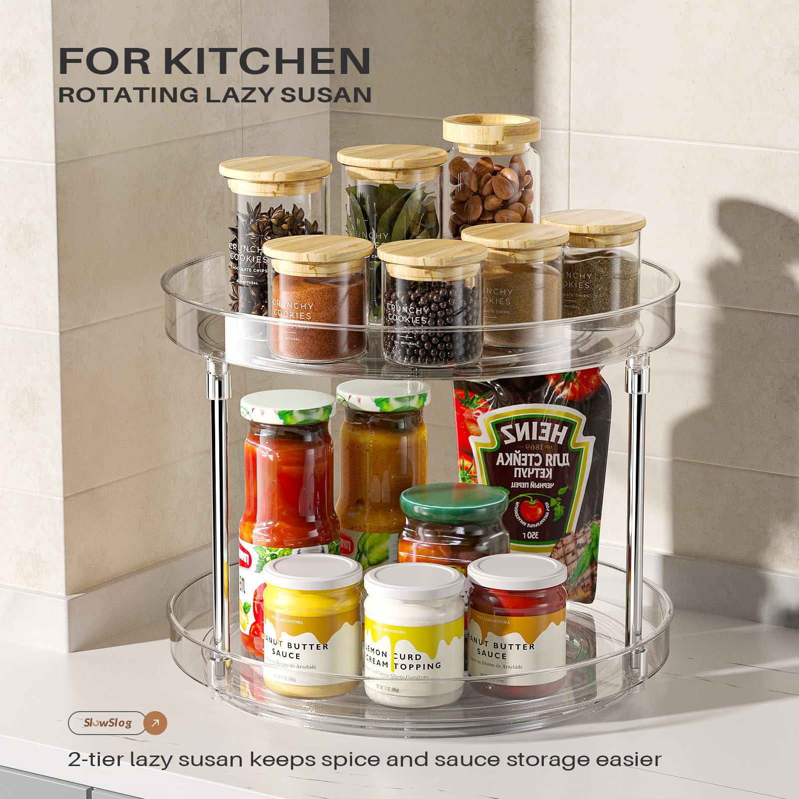 2 Tier Lazy Susan Organizer - 360° Rotating Clear Turntable for Makeup, Perfume & Kitchen Storage | Cabinet & Countertop Organizer Tray for Vanity, Bathroom & Pantry | Perfect for Small Space Organization & Easy Access to Essentials