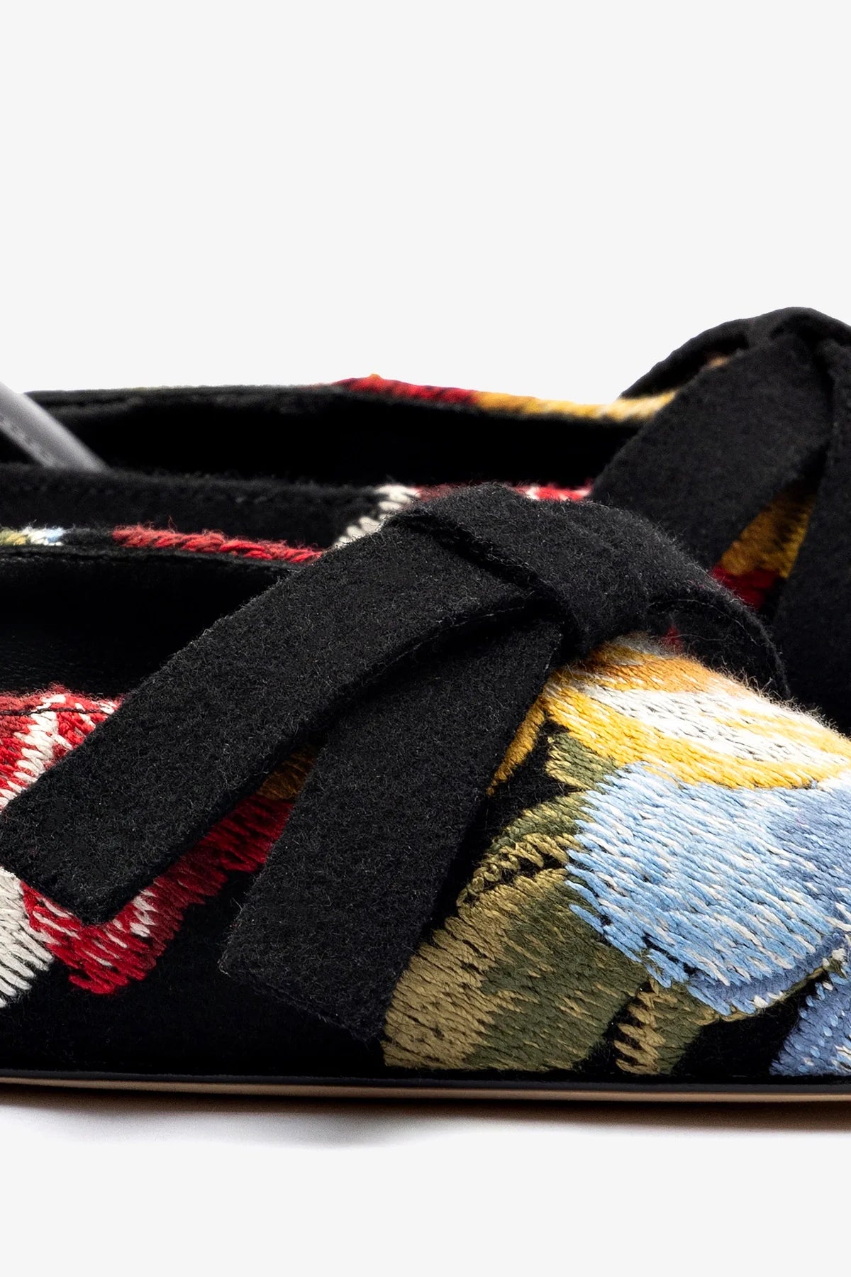 Larroudé x Markarian Black Wool Mule Shoes with Floral Embroidery - Elegant House Slippers for Women | Perfect for Indoor Comfort & Stylish Loungewear